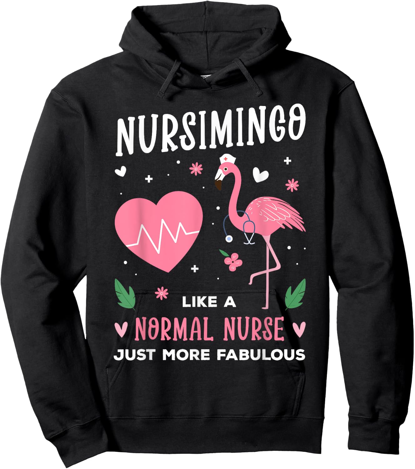 Nursimingo Pink Flamingo Nurse Funny Nursing Students Hoodie - Hoodie | Black