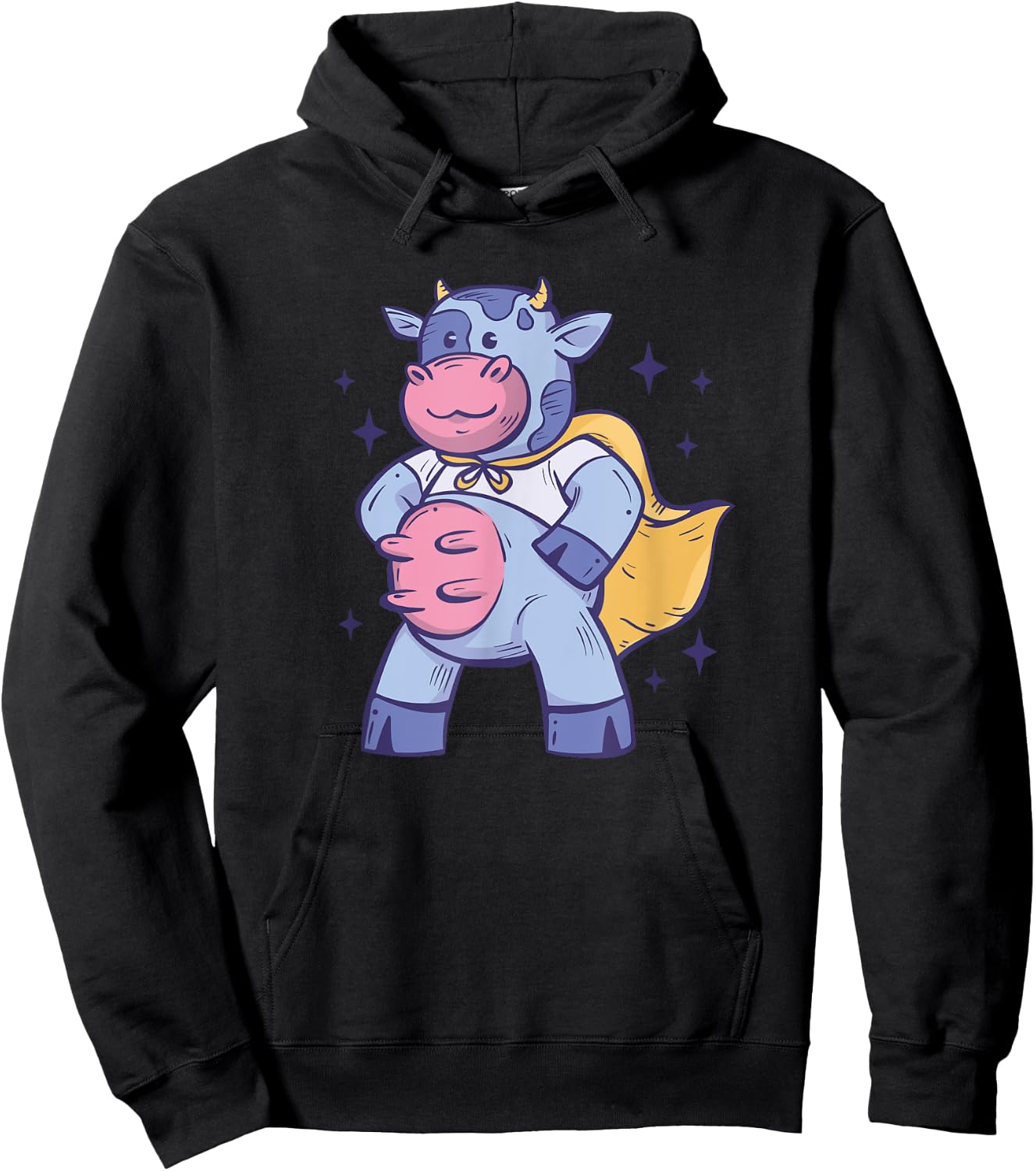Cow In Superhero Costume Cattle, Cow Farmer Hoodie - Hoodie | Black