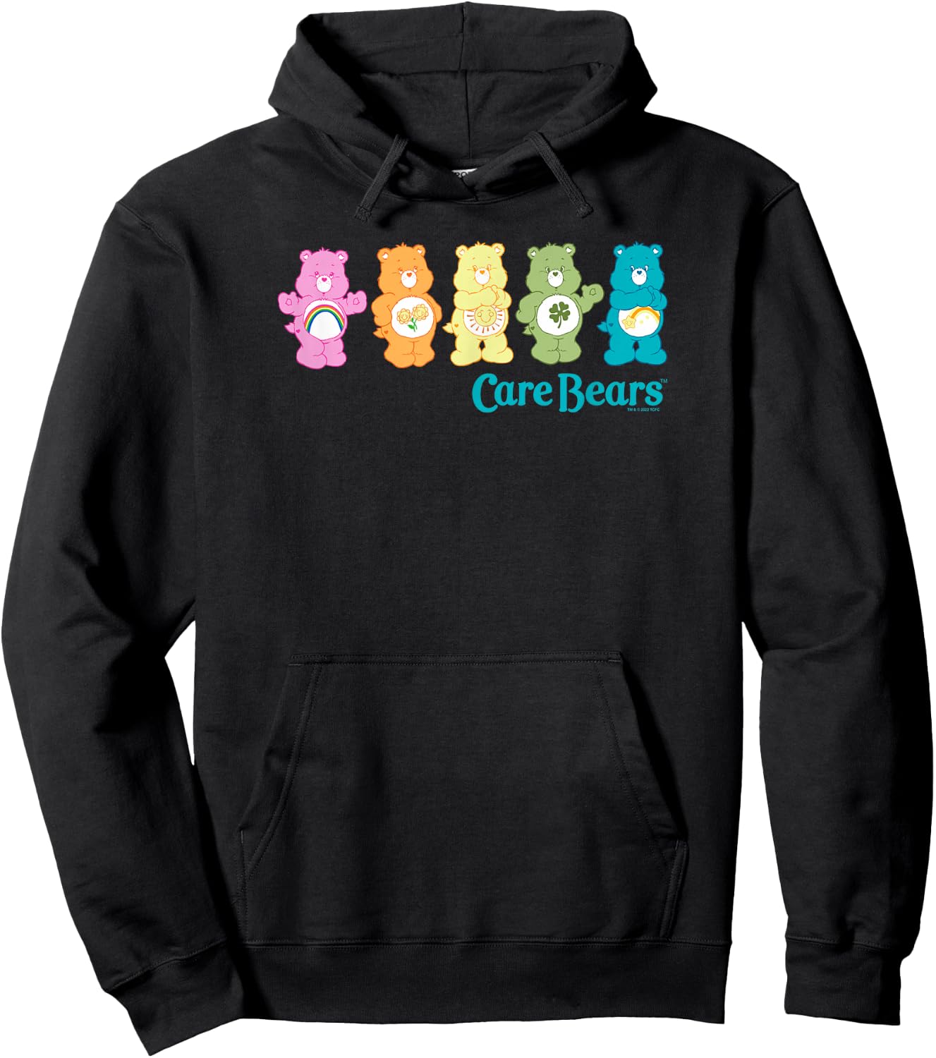 Care Bears Classic Vintage Rainbow Bears Line Up Logo , Black, S Hoodie - Hoodie | Black