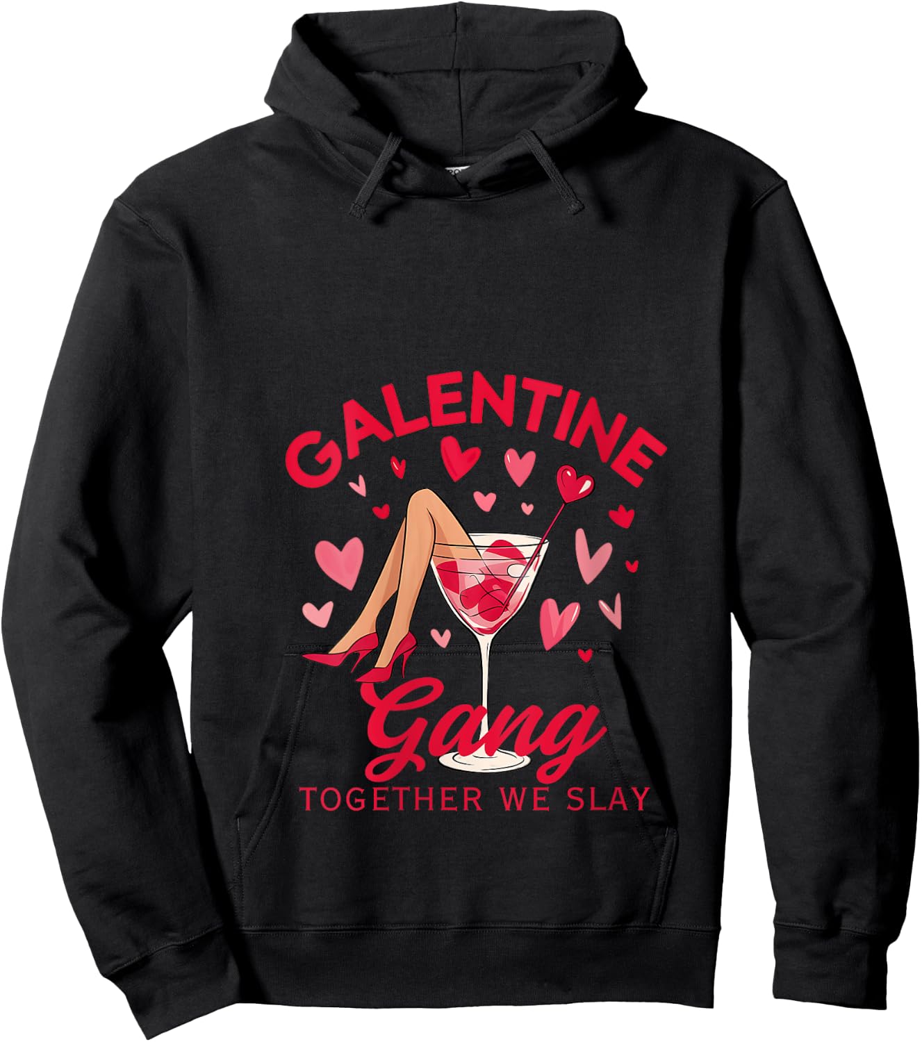 Galentine Gang Together We Slay Valentine's Day V-Neck Hoodie - Hoodie | Black