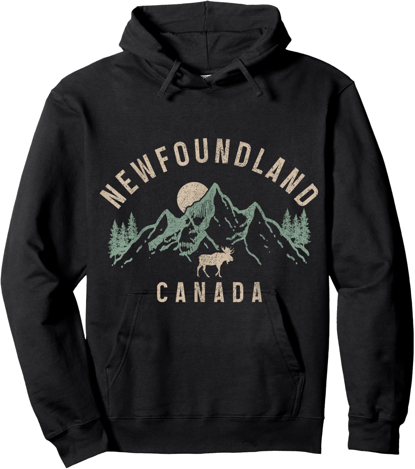 Newfoundland Canada Souvenir Vintage Mountains Elk Hoodie - Hoodie | Black