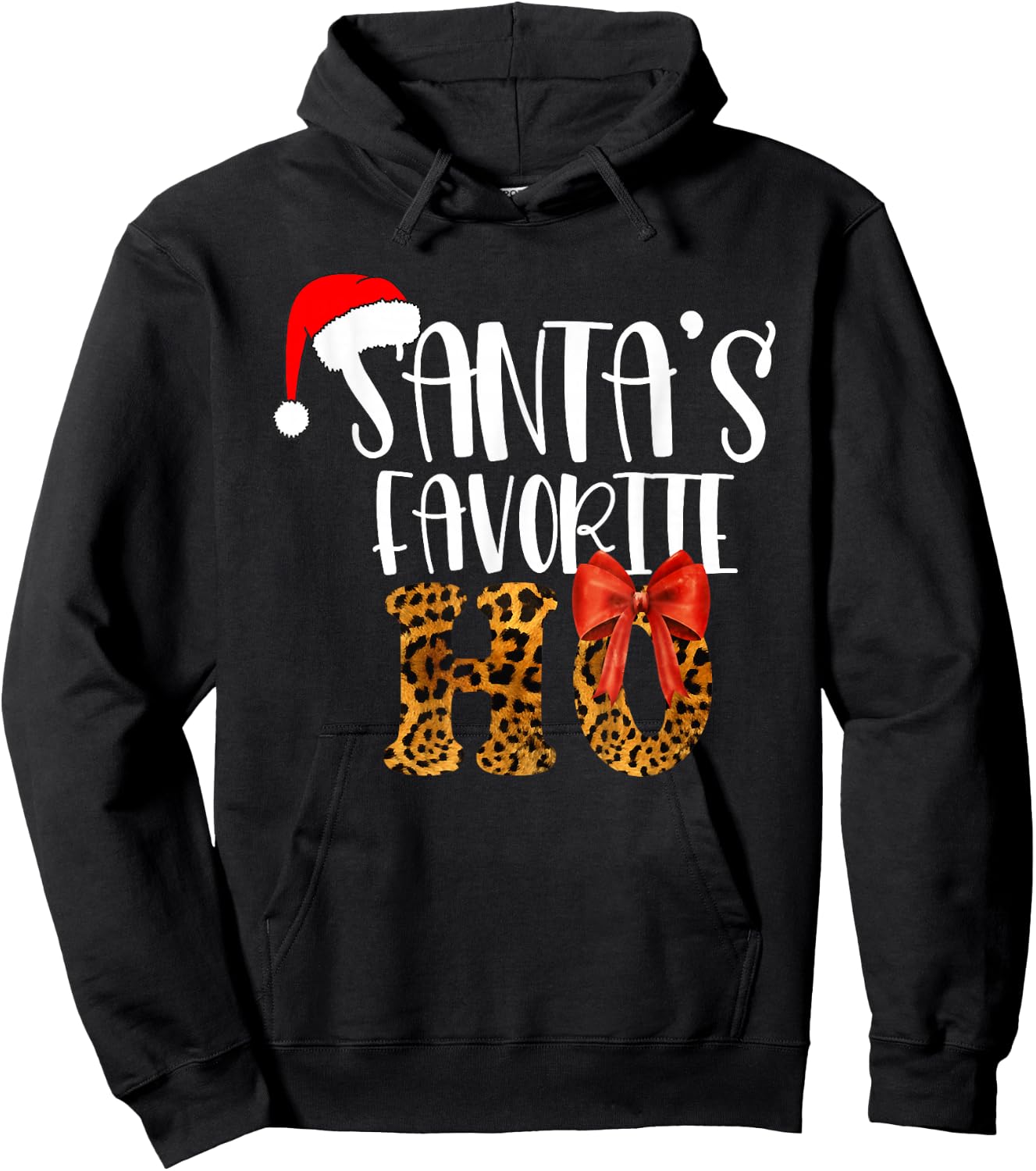 Cute Cheetah Santa's Favorite Ho Christmas Funny Naughty Hoodie - Hoodie | Black