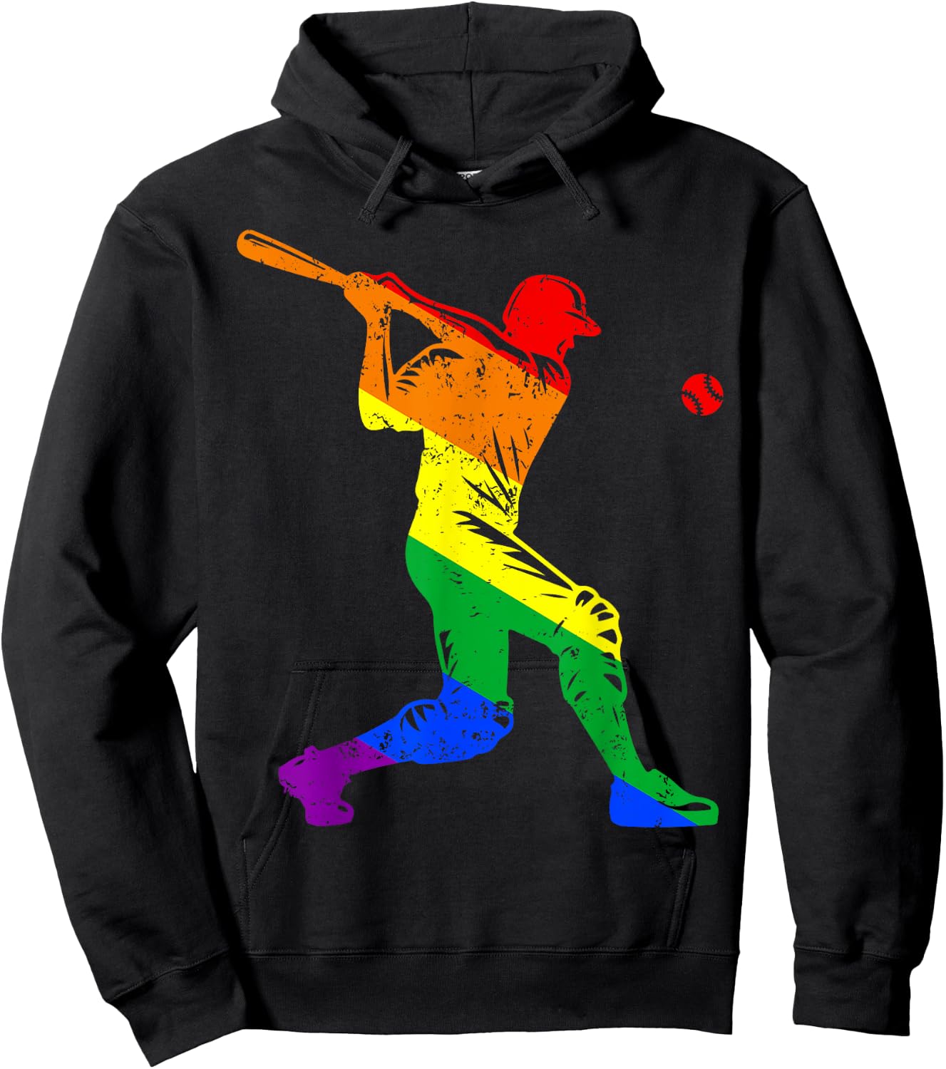 Funny Baseball Player Rainbow Flag Gay Lesbian Pride LGBT Hoodie - Hoodie | Black