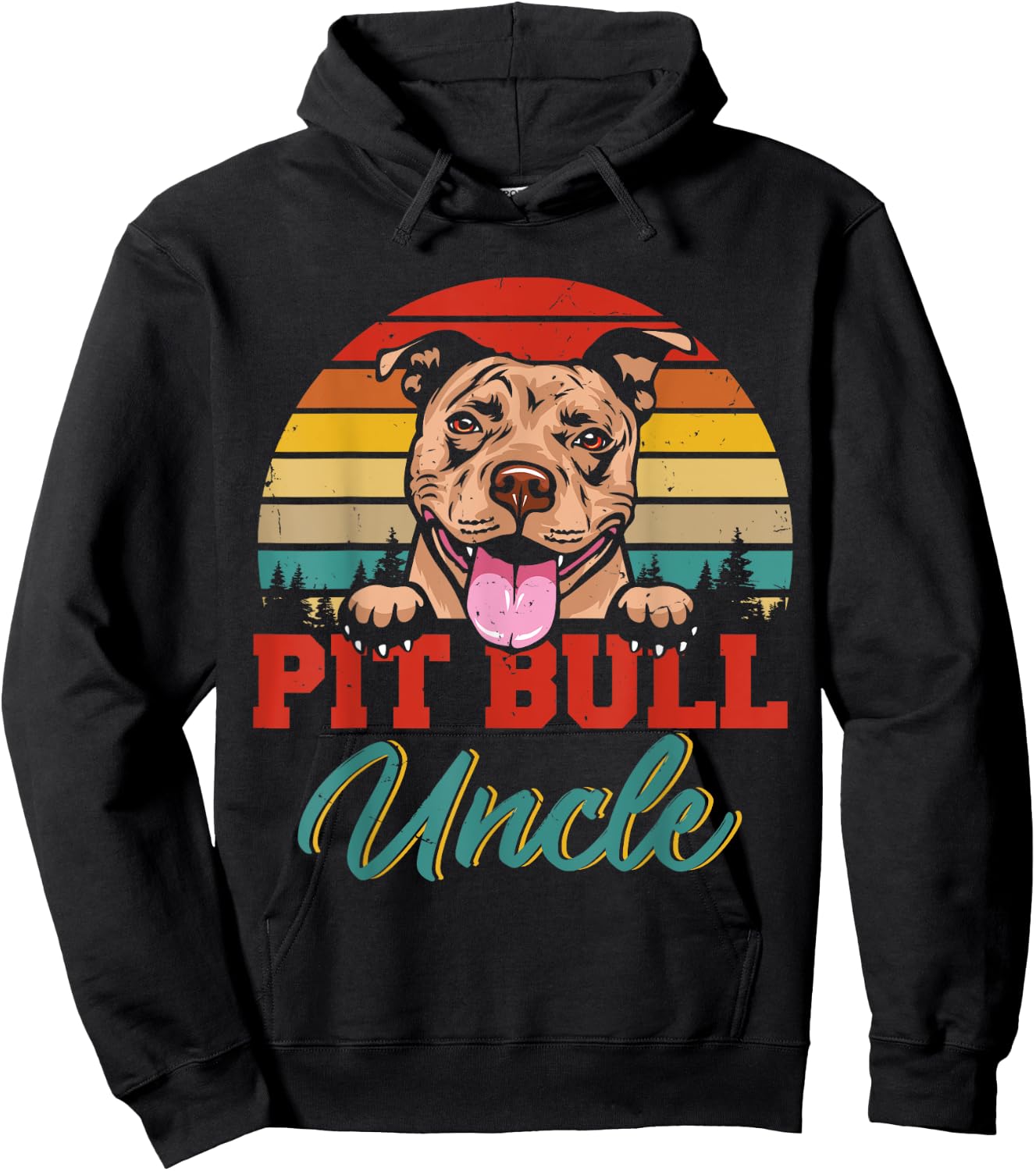 Vintage Retro Pit Bull Uncle Cool Father's Day Dog Lover Hoodie - Hoodie | Black