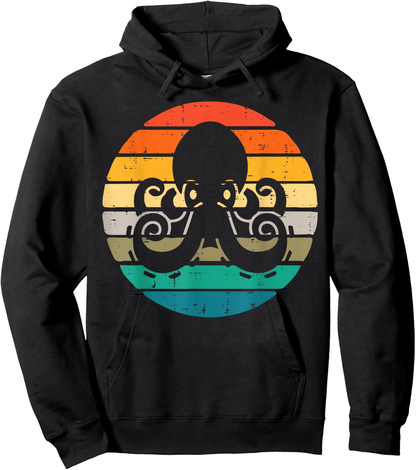 Octopus Silhouette Sunset Retro Cephalopod Men Women Kids Hoodie - Hoodie | Black
