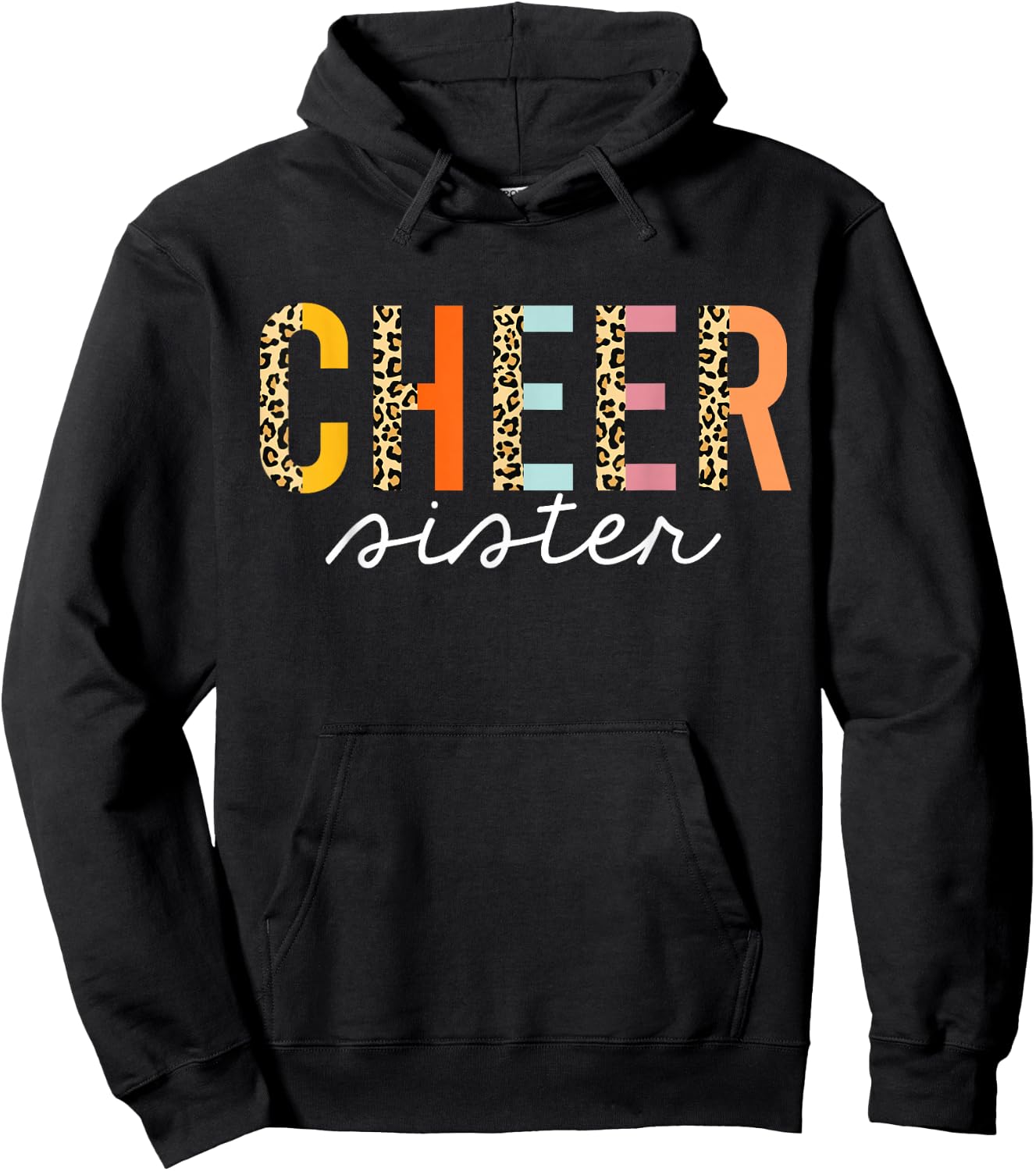 Cheer Sister Leopard Cheerleader Girl Cheerleading Big Sis Hoodie - Hoodie | Black