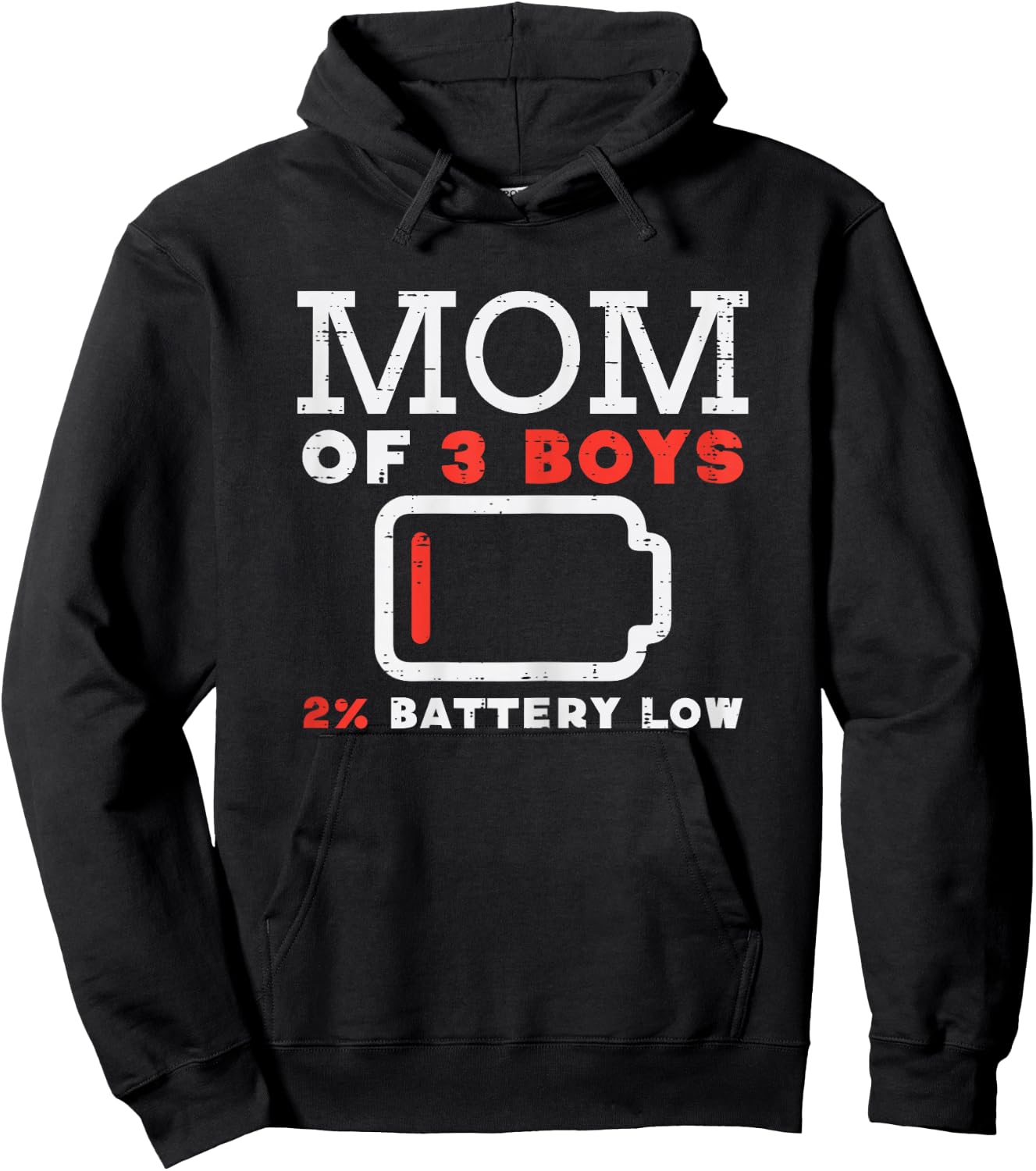 Mom Of 3 Boys Battery Low Funny Mothers Day Mama Mommy Women Hoodie - Hoodie | Black