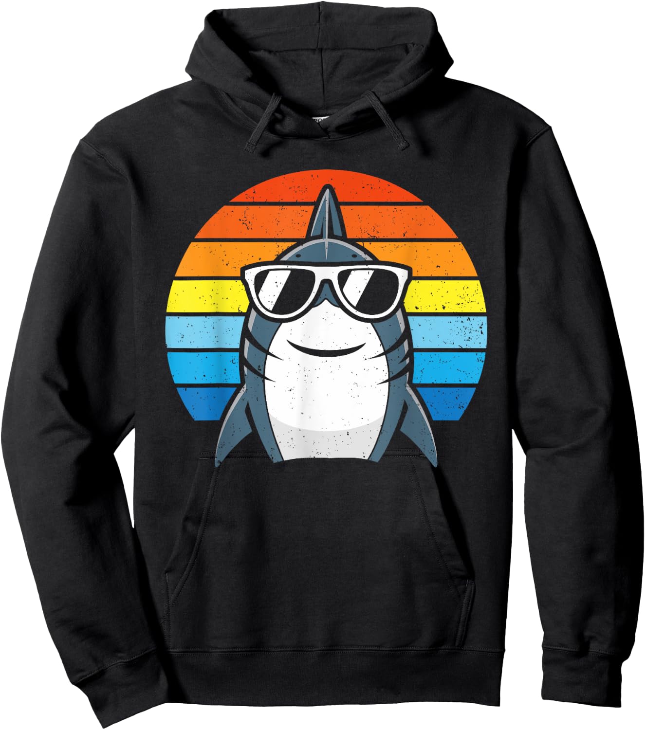 Retro Cool Shark with Sunglasses Kids Boys Men Funny Shark Hoodie - Hoodie | Black