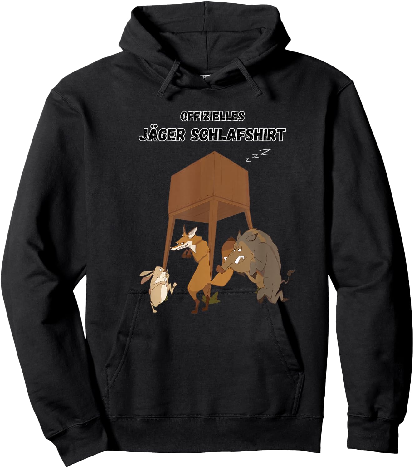 Offizielles Jäger Schlafshirt Wildschwein Fuchs und Hase Hoodie - Hoodie | Black