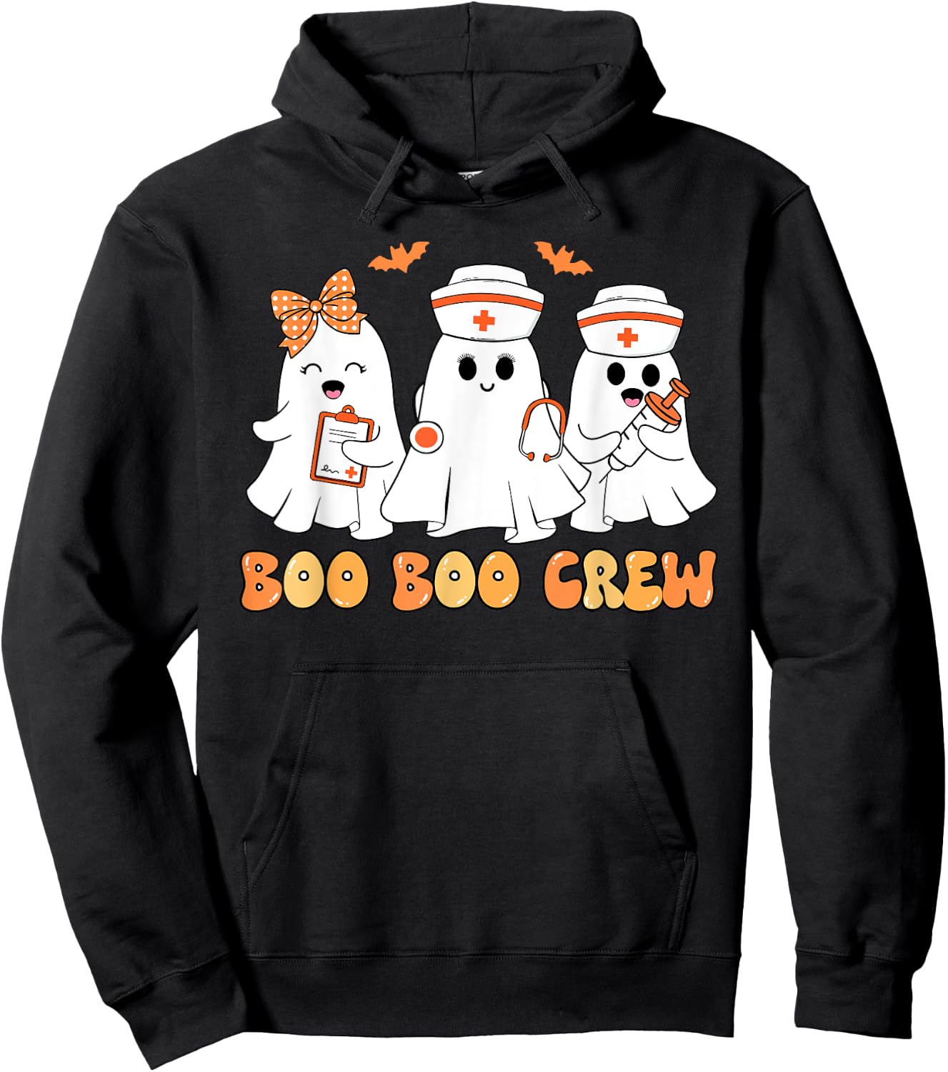 Boo Boo Crew Nurse Halloween Cute Ghost Girl Women Costume Hoodie - Hoodie | Black