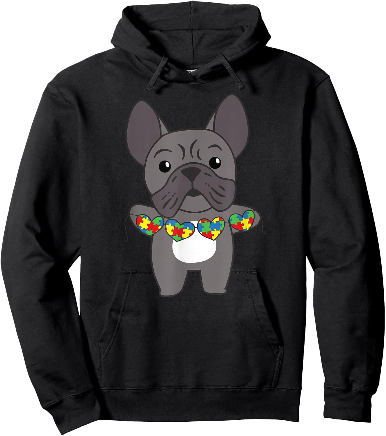 Autism Awareness Month Puzzle Heart french bulldog dog Women Kids Hoodie - Hoodie | Black