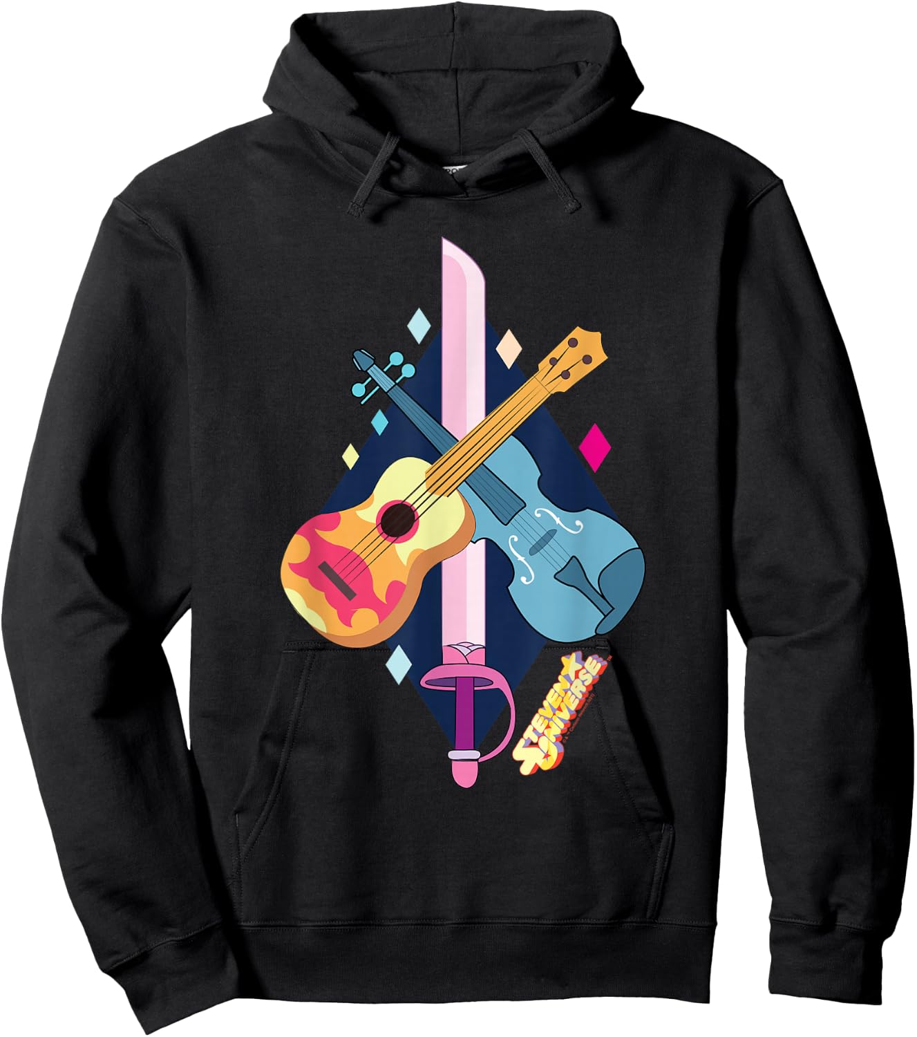 Steven Universe Rose Quartz Swords and Guitars Hoodie - Hoodie | Black
