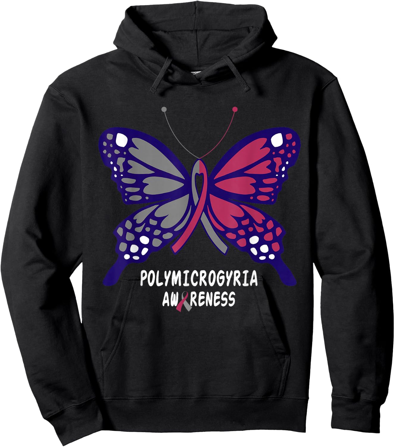 Polymicrogyria Awareness Butterfly Hoodie - Hoodie | Black