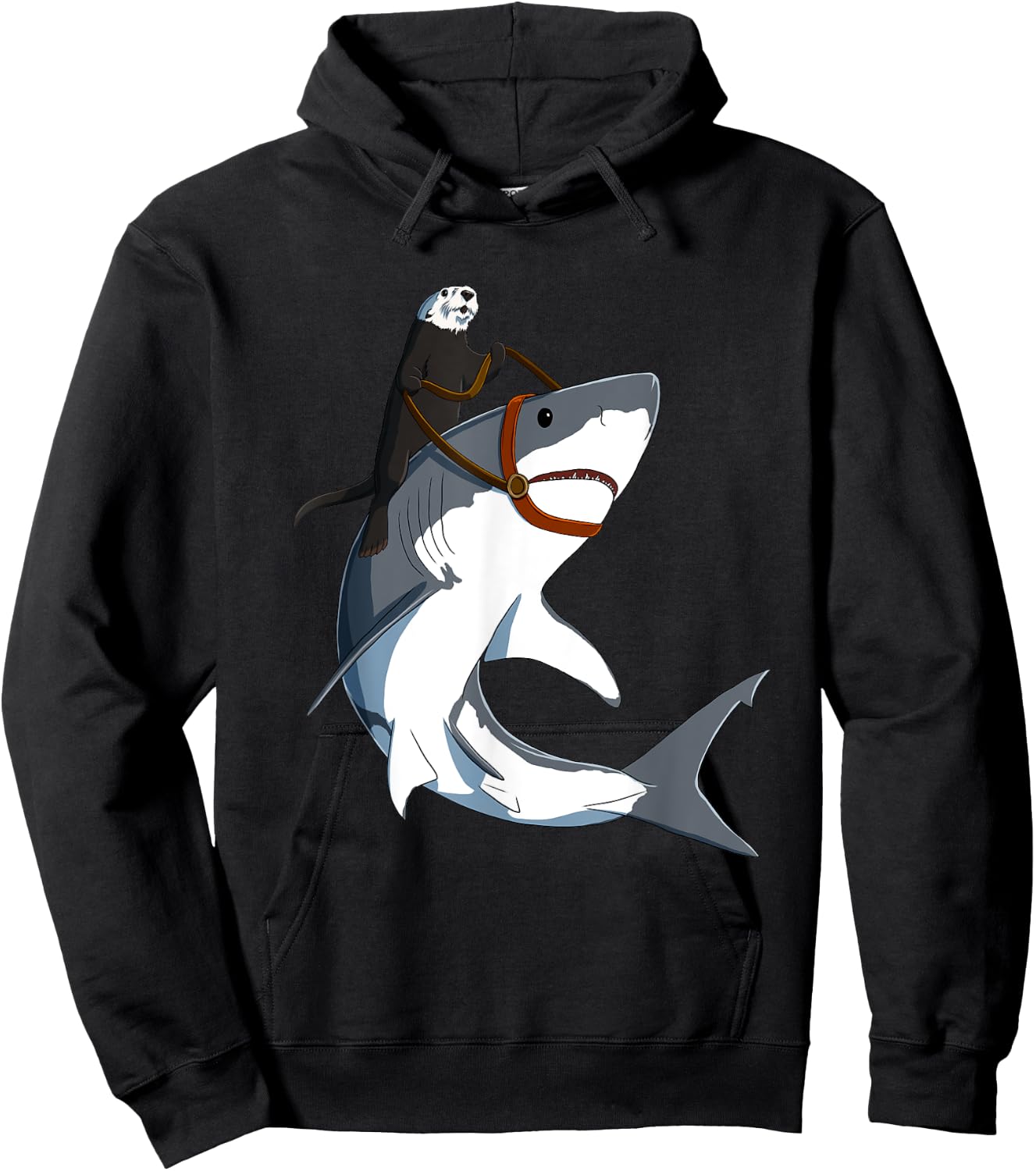 Funny Sea Otter Riding Shark Hoodie - Hoodie | Black
