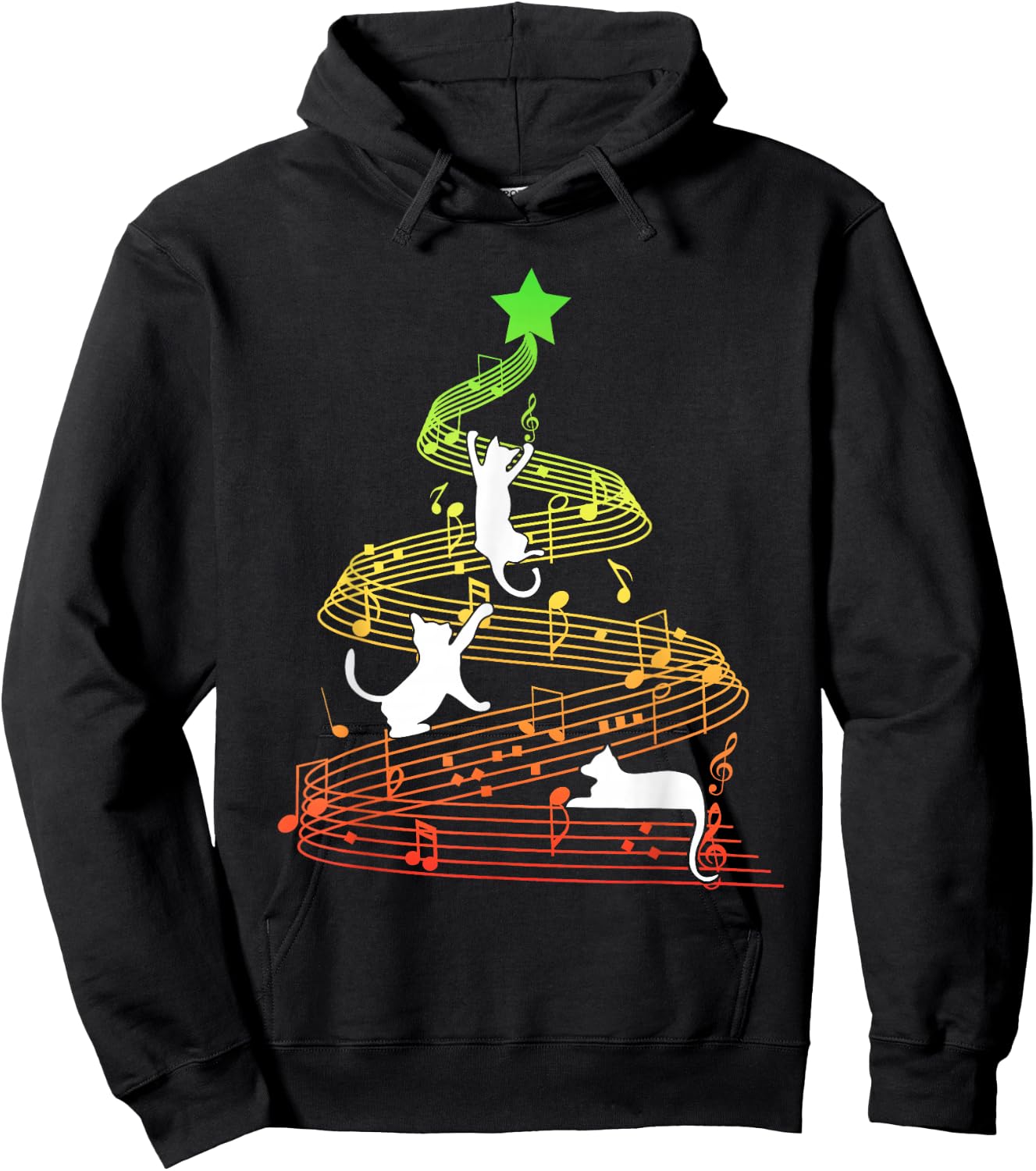 Cat Music Christmas Musician Feline Lover Xmas Pajamas Hoodie - Hoodie | Black