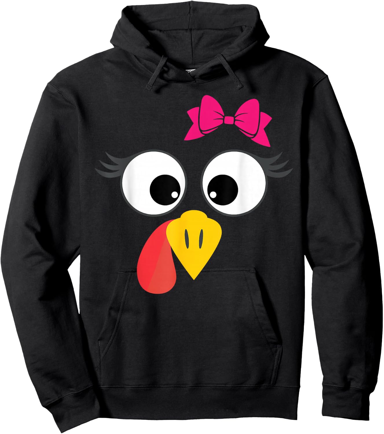 Turkey Face Girl Cute Bow Thanksgiving Hoodie - Hoodie | Black