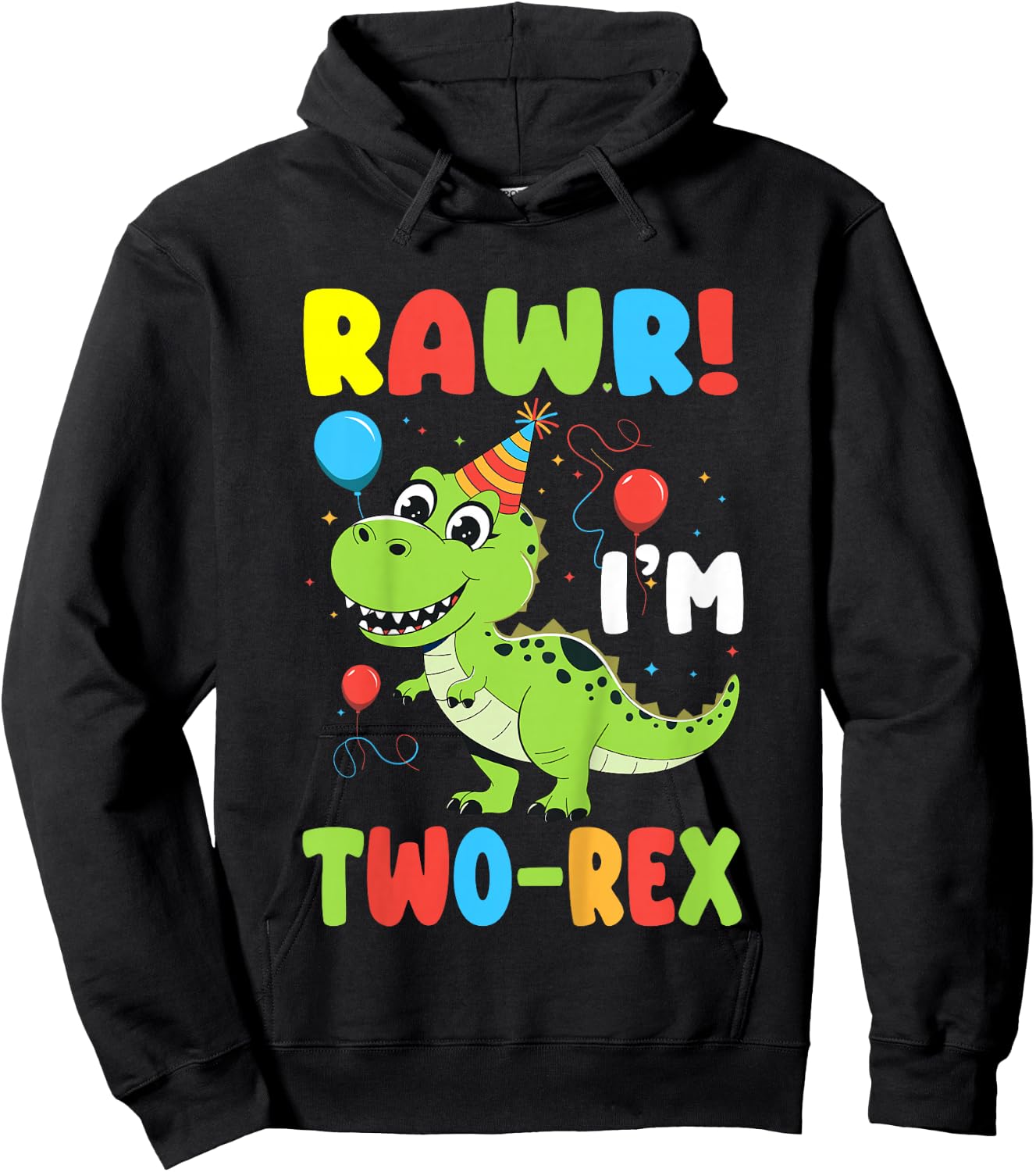 Kids Rawr I'm Two-Rex Dinosaur Kids 2nd Birthday 2 Years Old Hoodie - Hoodie | Black
