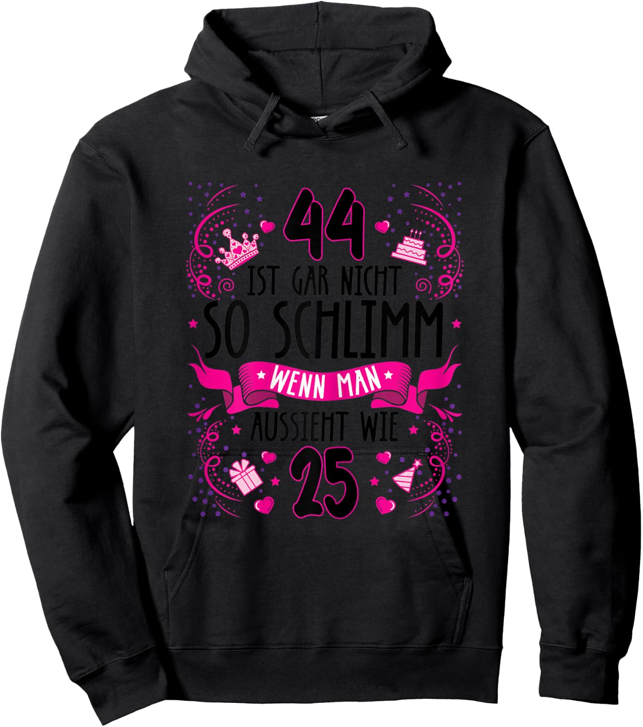 Damen 44 ist gar nicht so schlimm 44. Geburtstag Frauen lustig Hoodie - Hoodie | Black
