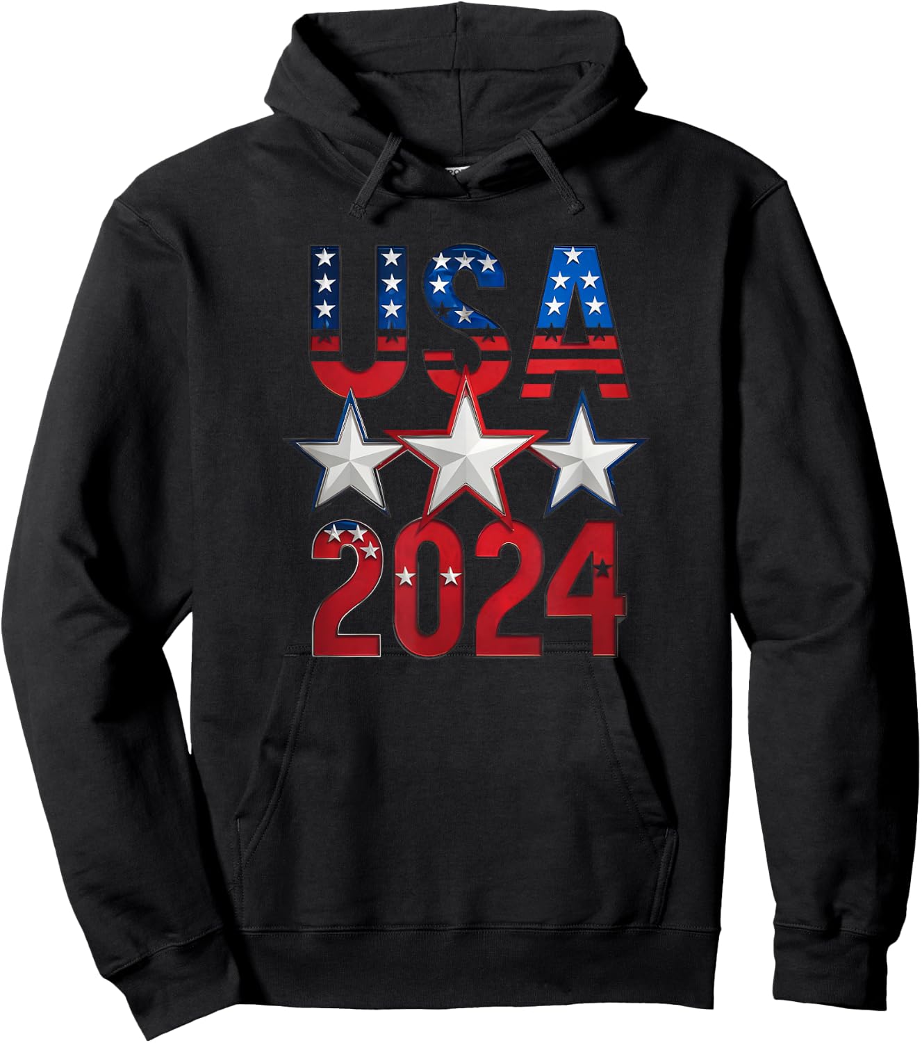 USA Patriotic Team Sports 2024, American Flag Hoodie - Hoodie | Black