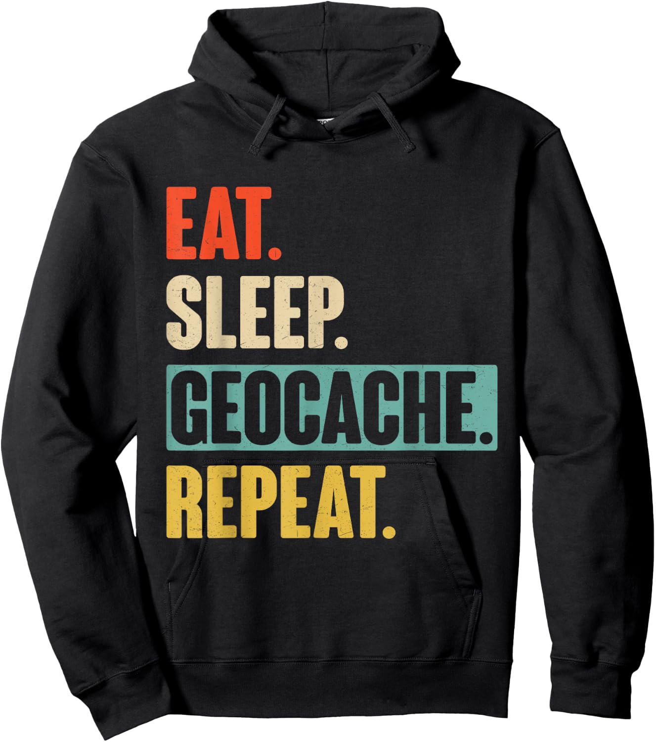 Retro Vintage Eat Sleep Geocache Repeat Hoodie - Hoodie | Black