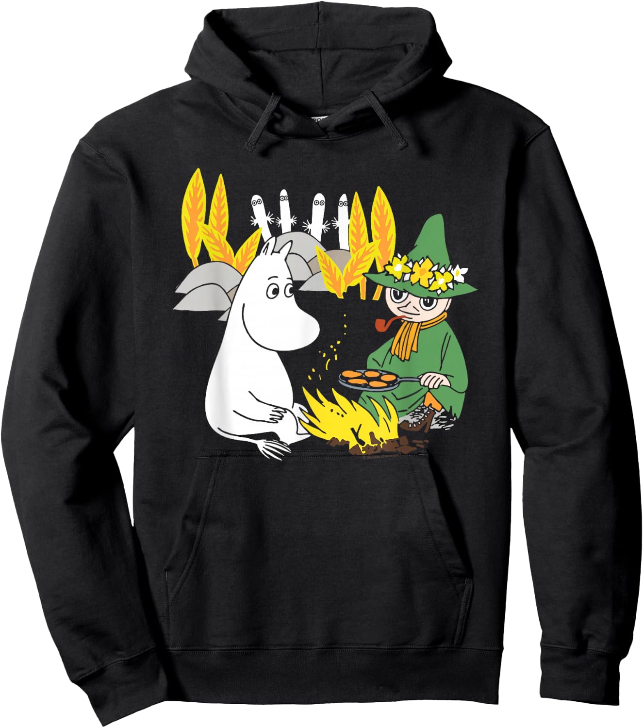 Moomin Moomintroll & Snuffkin Campfire Scary Hattifatteners , black Hoodie - Hoodie | Black