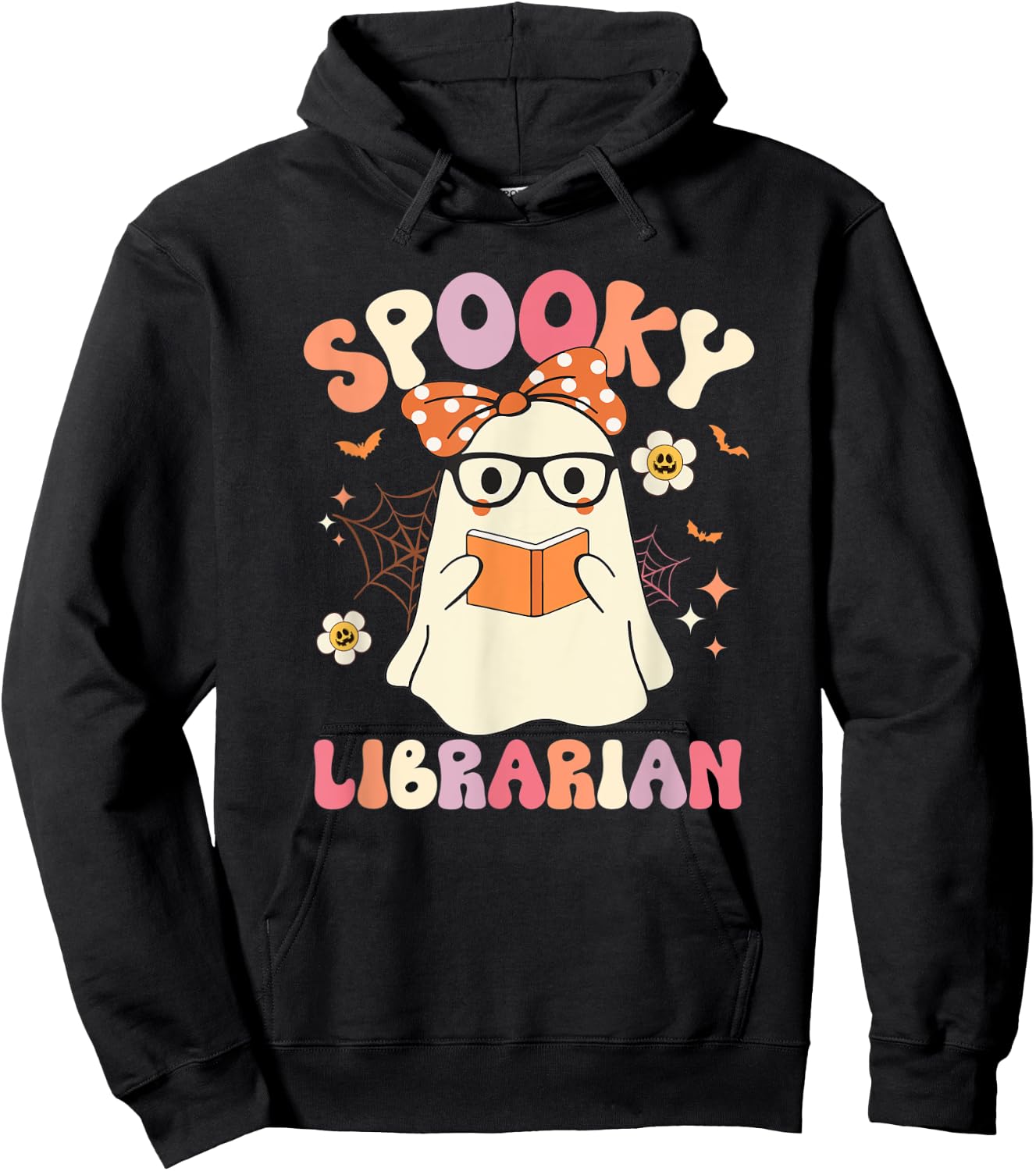 Groovy Spooky Librarian Ghost Vintage Halloween Costume Hoodie - Hoodie | Black