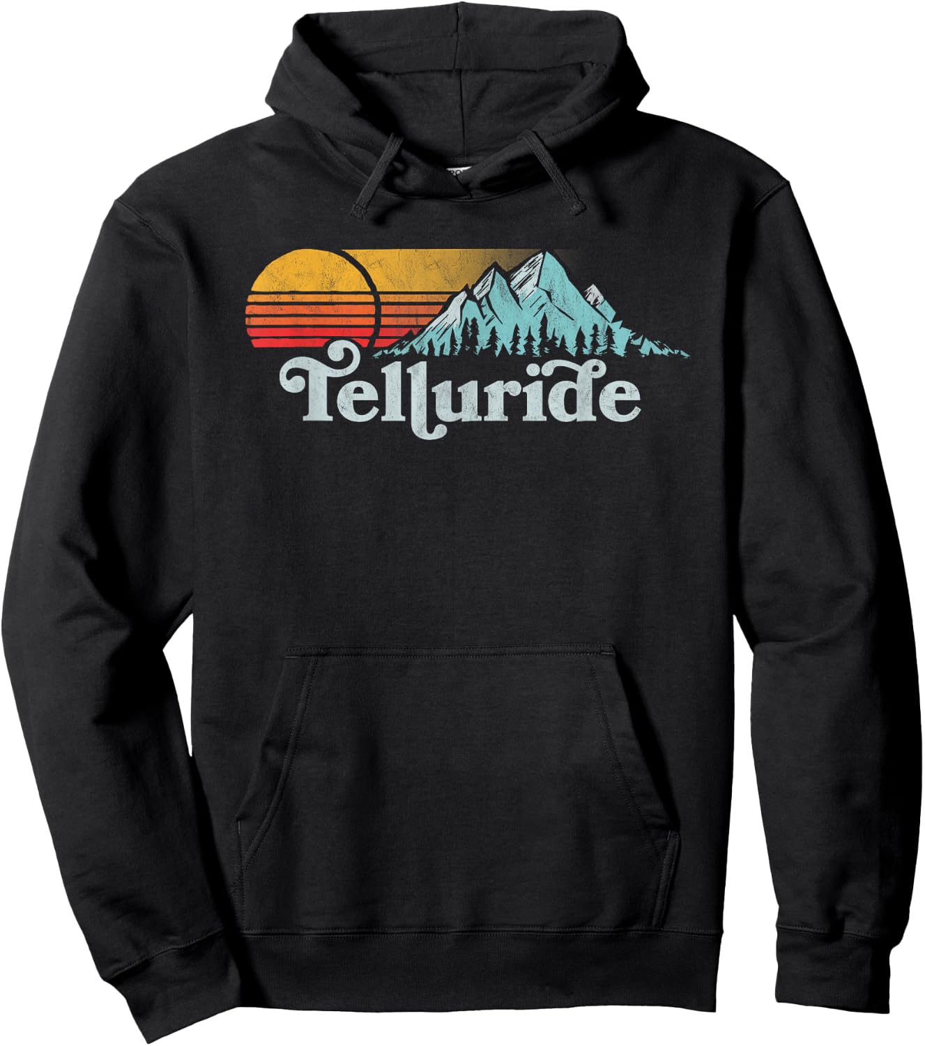 Vintage Telluride Retro Distressed Vibe Mountains 80s Sun Hoodie - Hoodie | Black