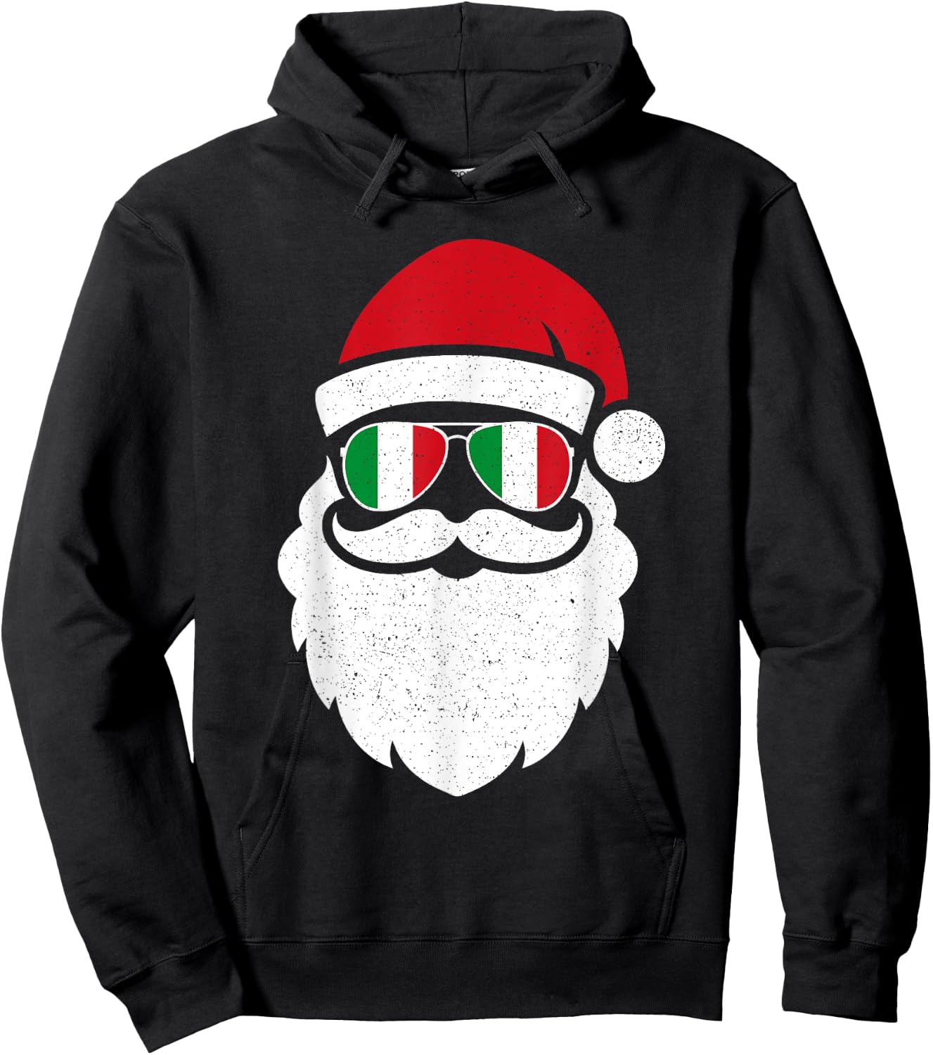 Funny Santa In Italy Flag Glasses Christmas Pajama Fun Xmas Hoodie - Hoodie | Black