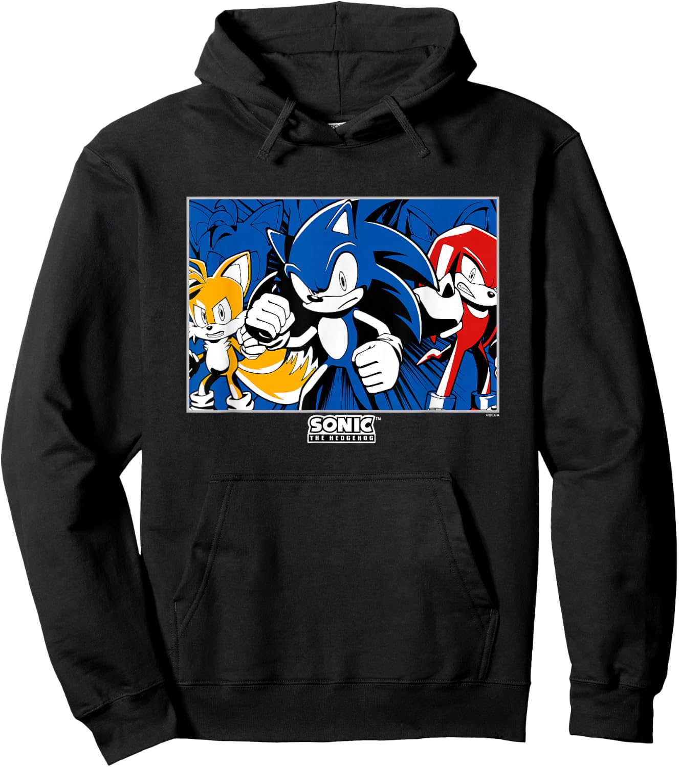 Sonic The Hedgehog Sonic Tails & Knuckles Epic Retro Panel Hoodie - Hoodie | Black