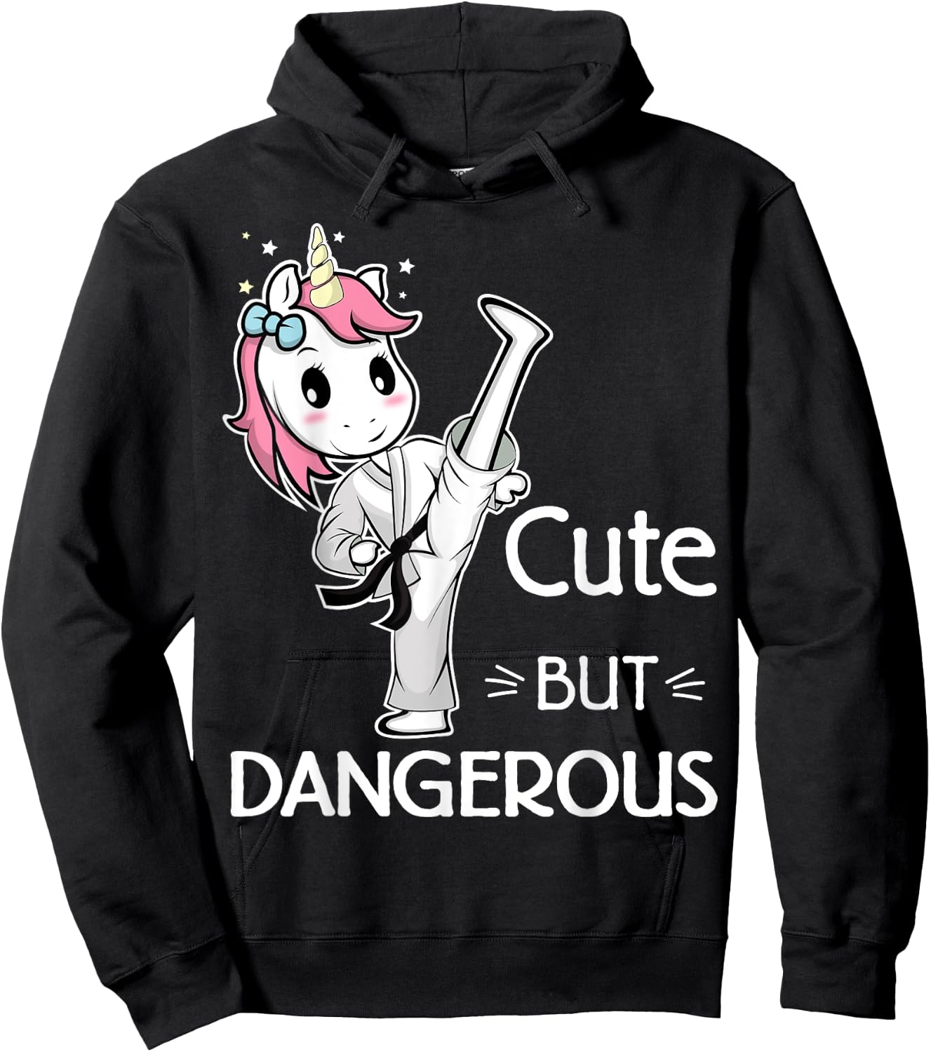 Cute but Dangerous Karate Taekwondo Unicorn Karate Girl Hoodie - Hoodie | Black