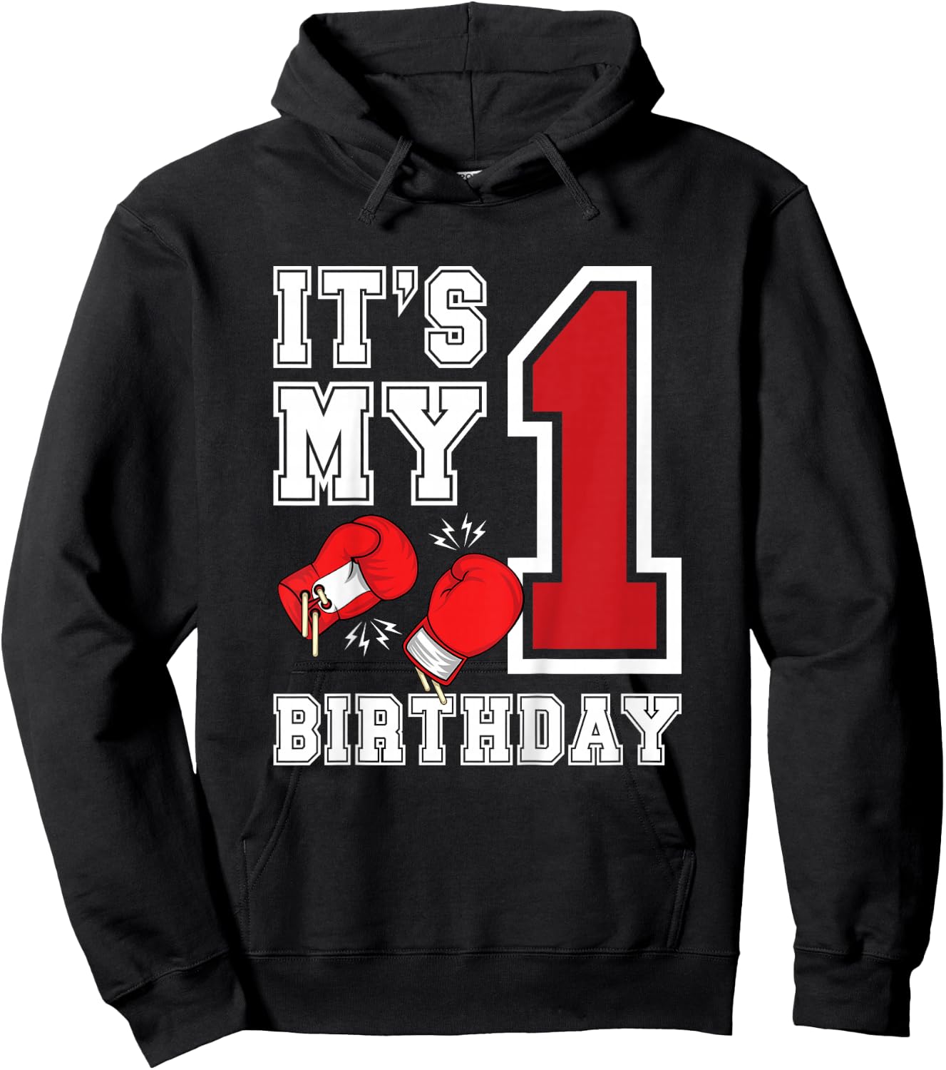 Kids 1st Birthday Boxing Boy 1 Year Old Boxer Bday Party Hoodie - Hoodie | Black