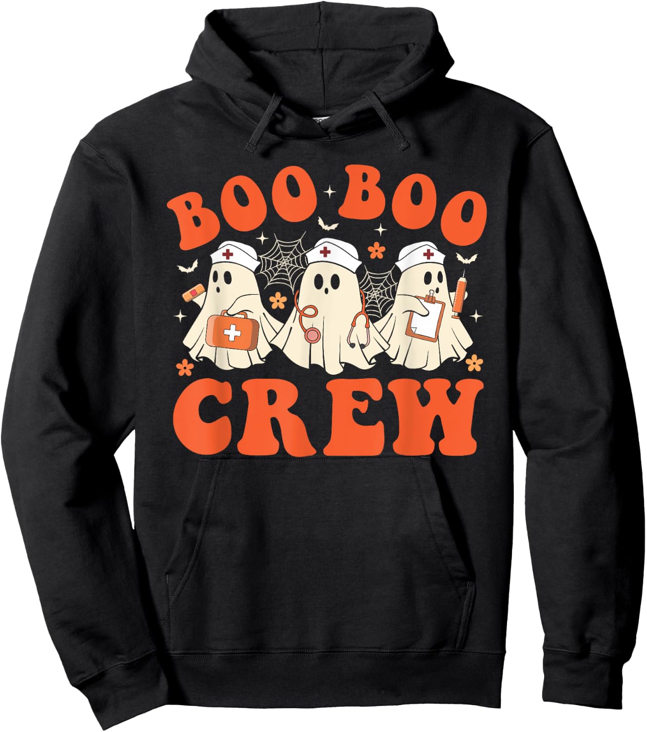 Boo Boo Crew Nurse Ghost Scrub Top Nursing Halloween Costume Hoodie - Hoodie | Black