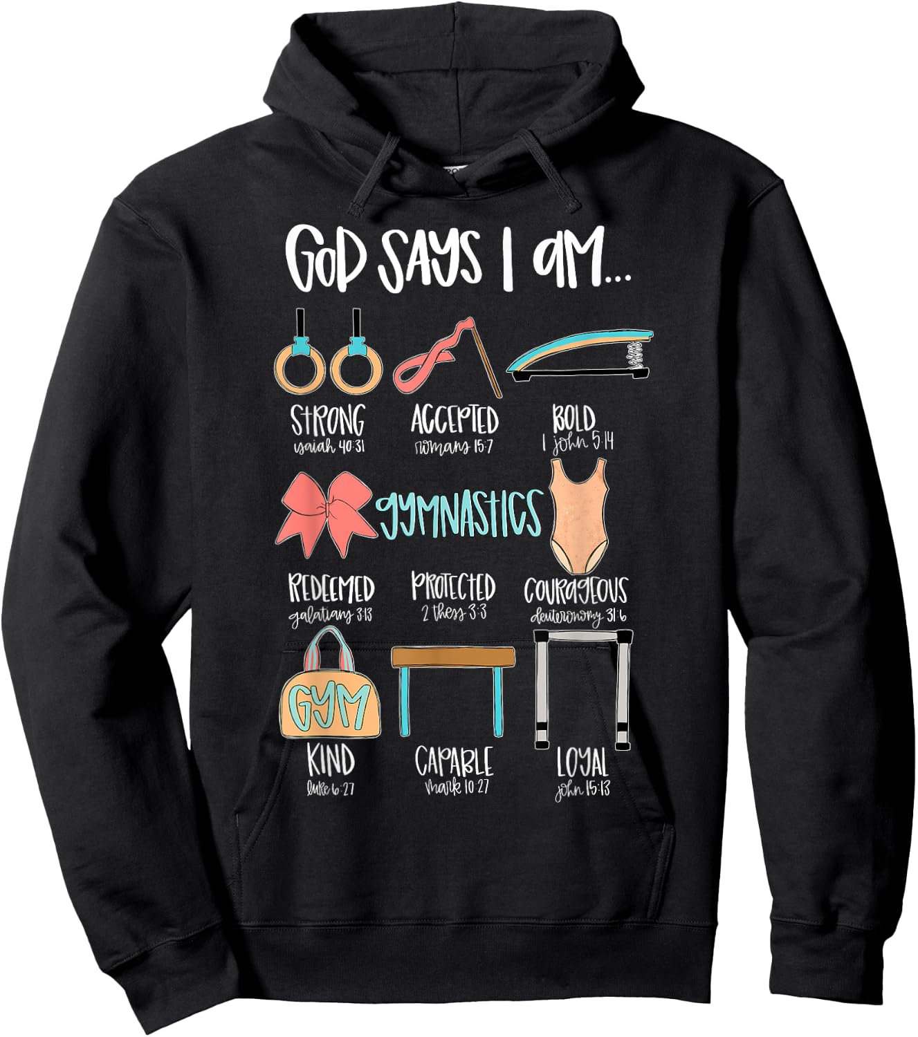Christian God Says I Am Gymnastics Bible Verse Gymnast Hoodie - Hoodie | Black