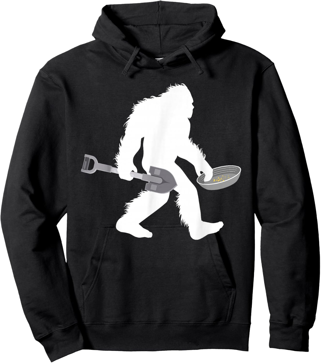 Gold Panning Bigfoot Miner with Shovel Sasquatch Prospecting Hoodie - Hoodie | Black