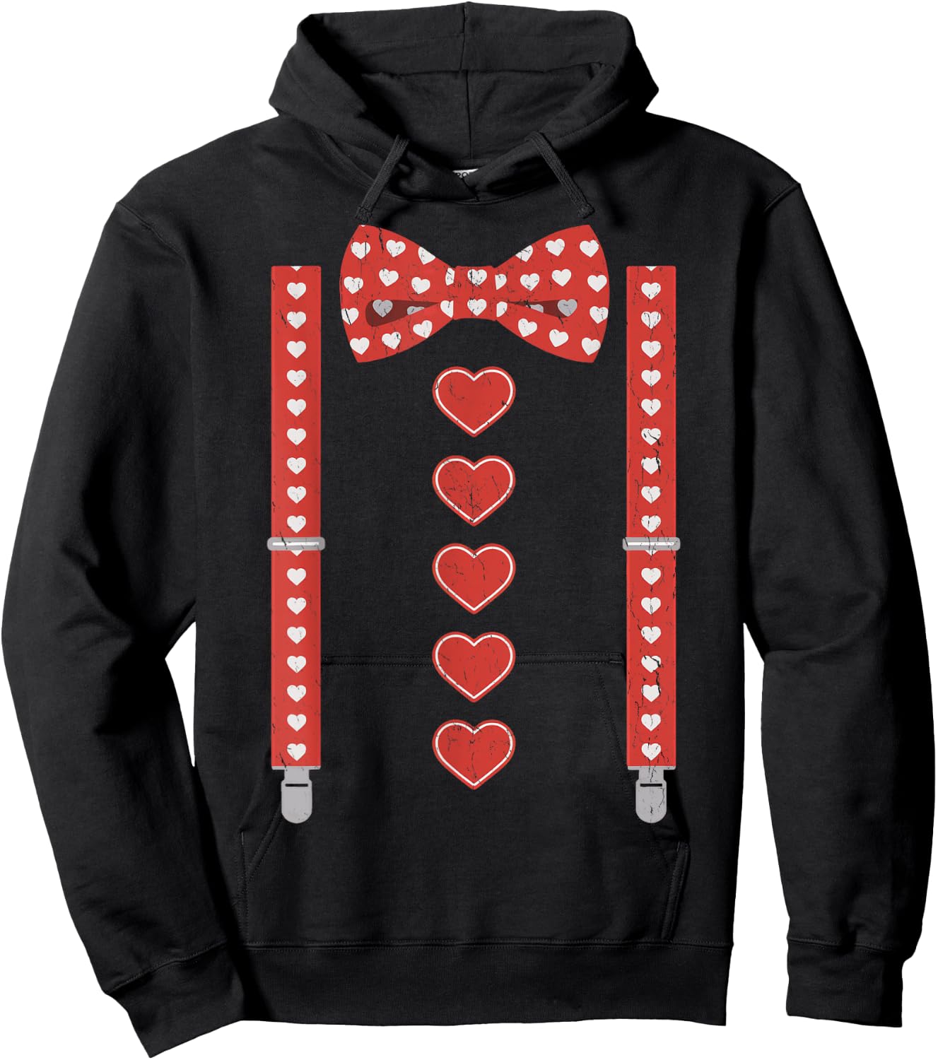 Valentines Day Bow Tie and Suspenders Hoodie - Hoodie | Black
