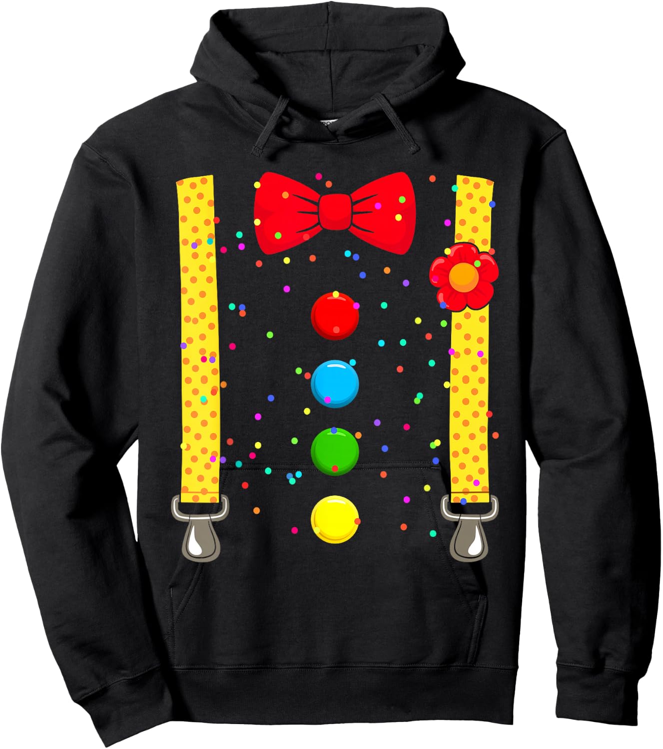 Clown Costume with Braces Confetti for Carnival Fancy Dress , black Hoodie - Hoodie | Black