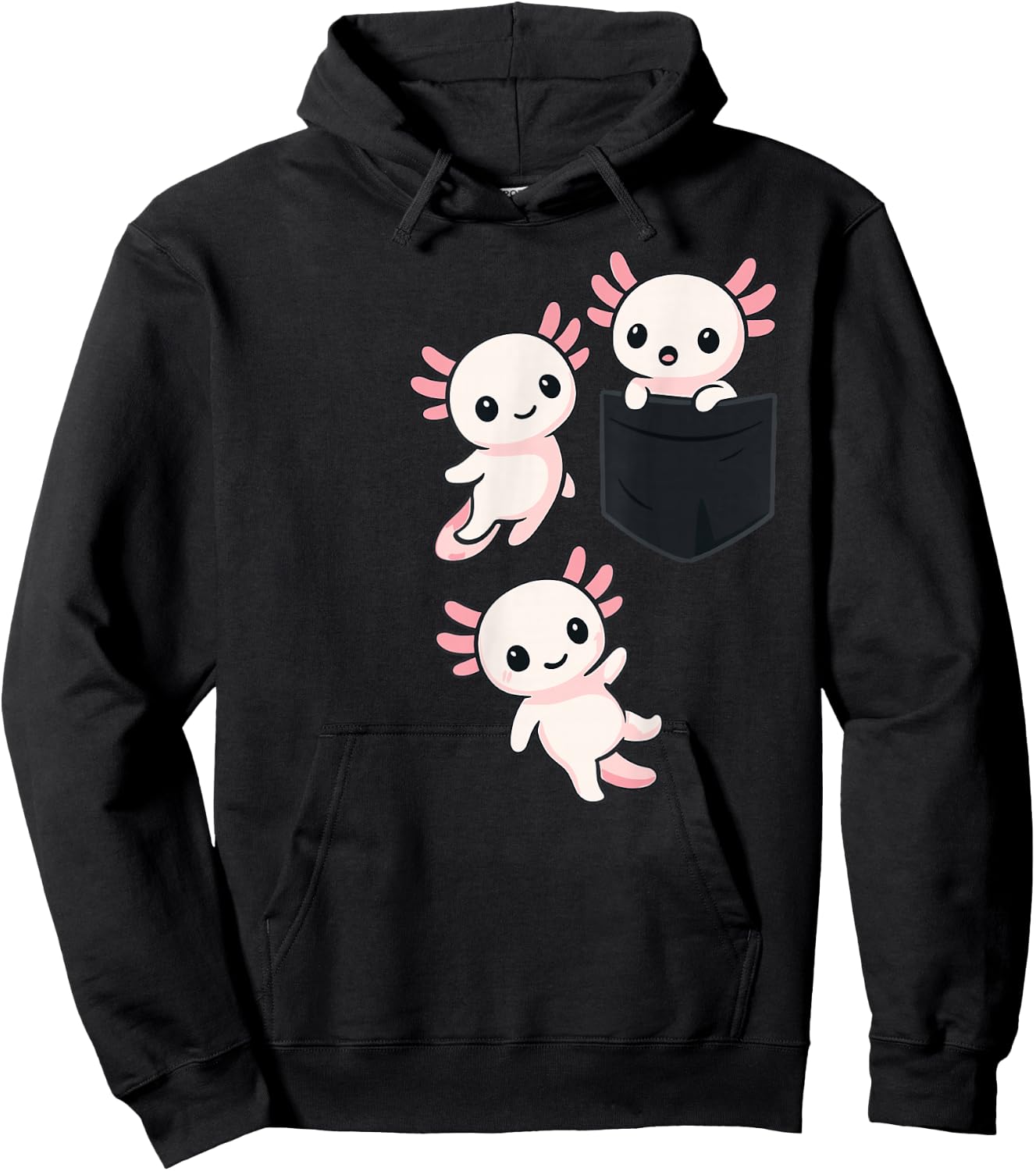 Kawaii Axolotl Pocket Cute Axolotls Hoodie - Hoodie | Black