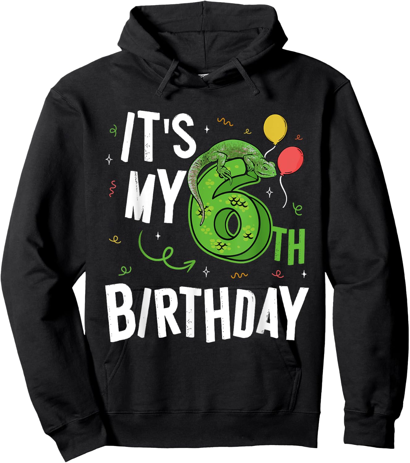 Kids 6 Years Old Reptile Lizard Themed It's My 6th Birthday Hoodie - Hoodie | Black