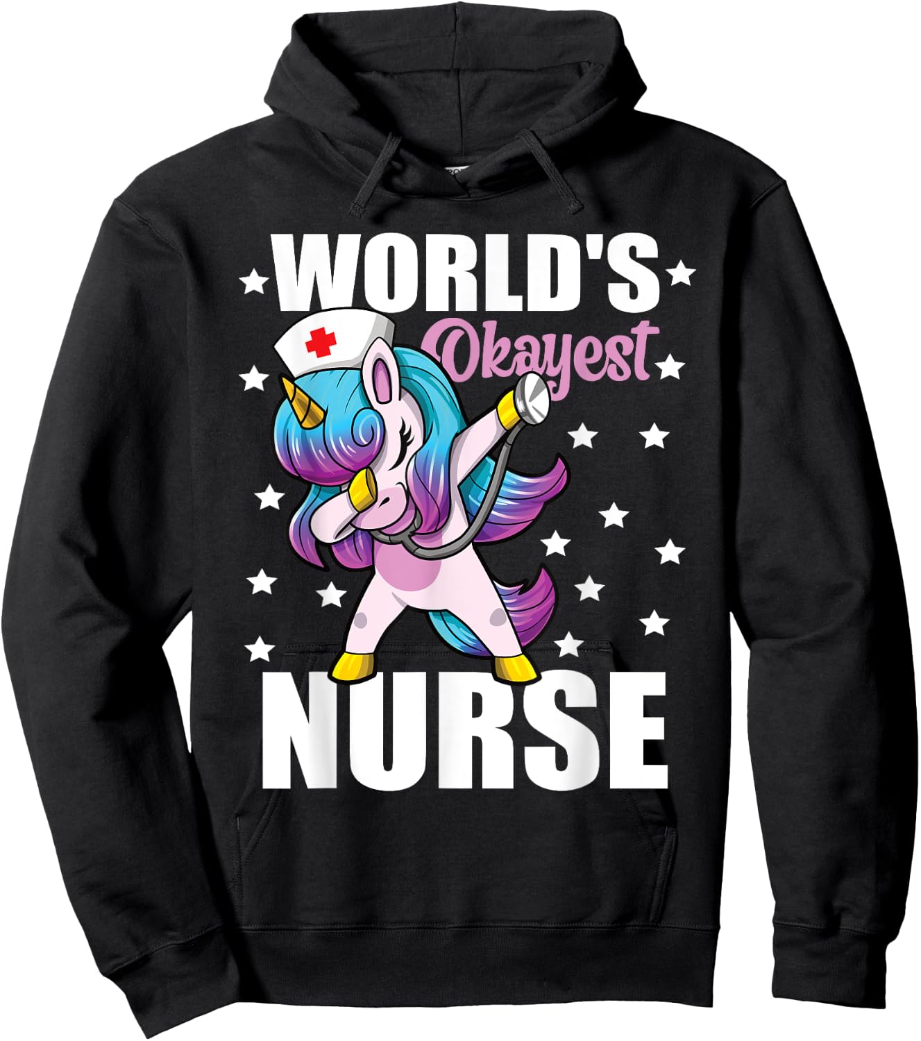 World's Okayest Nurse Unicorn Funny Nurse Hoodie - Hoodie | Black