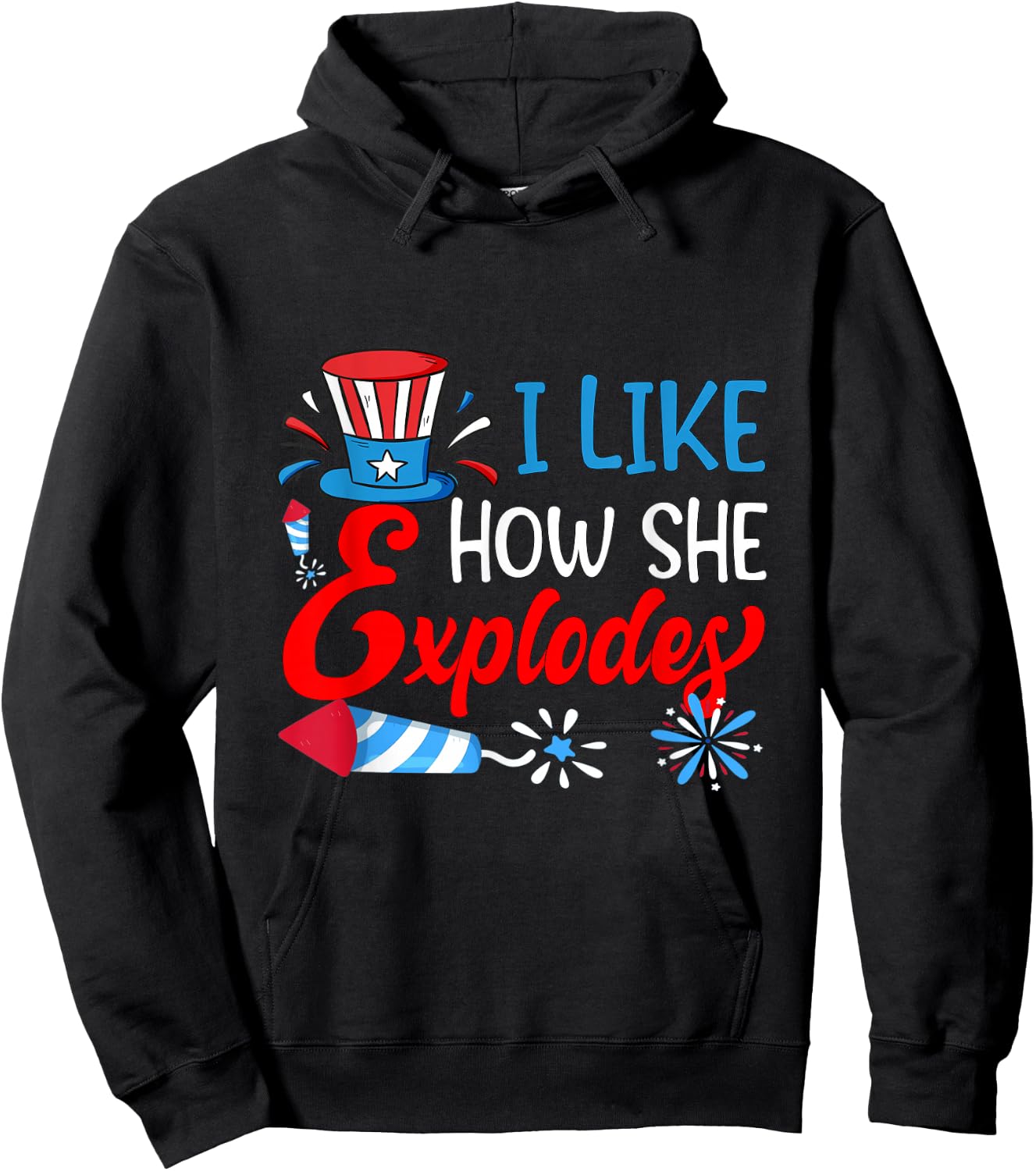 I Like How He Bangs Fireworks Funny 4th of July Couples Hoodie - Hoodie | Black