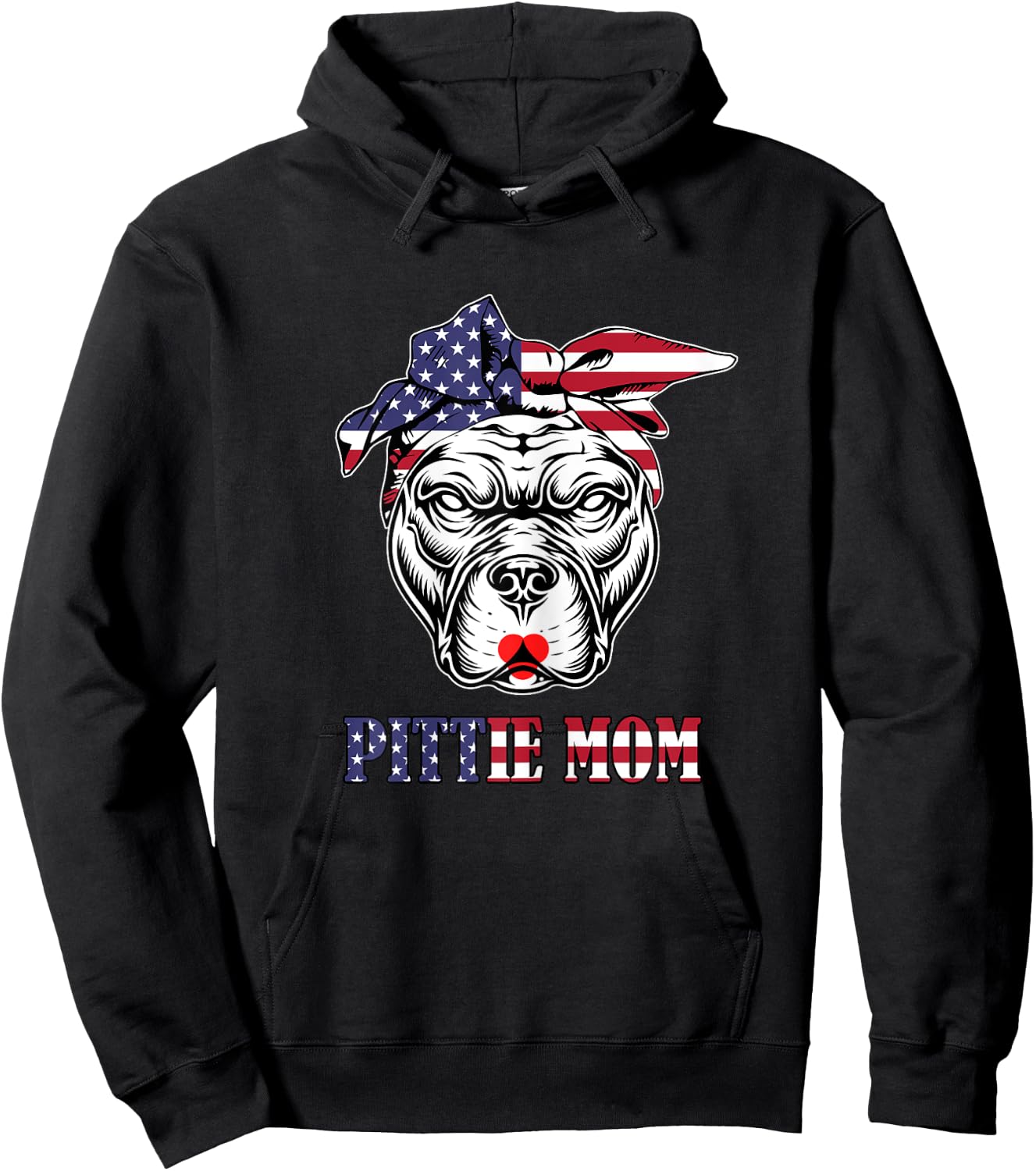 Cute Pittie Mom Bandana american flag dog Pitbull Lover Women Hoodie - Hoodie | Black