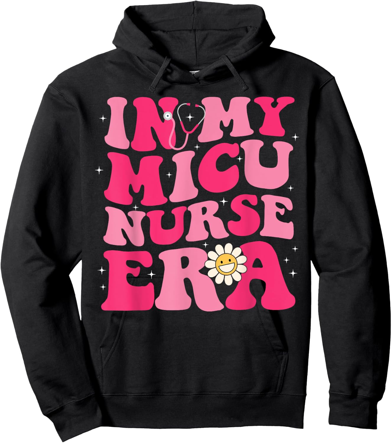 Groovy Retro In My MICU Era Hippie Groovy Love Nurse Life Hoodie - Hoodie | Black