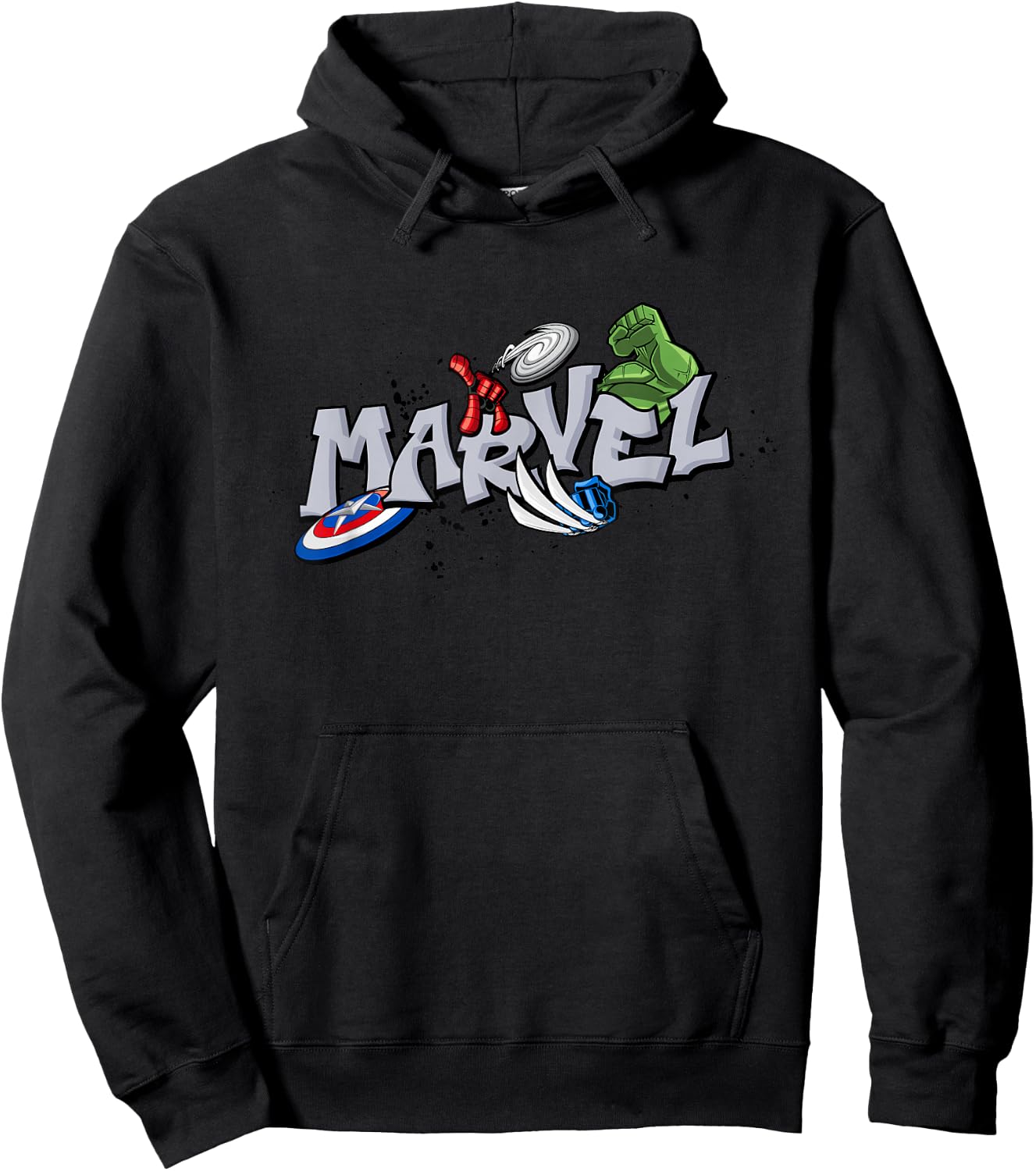 Marvel Super Heroes Graffiti Tag Style Paint Splatter Logo Hoodie - Hoodie | Black