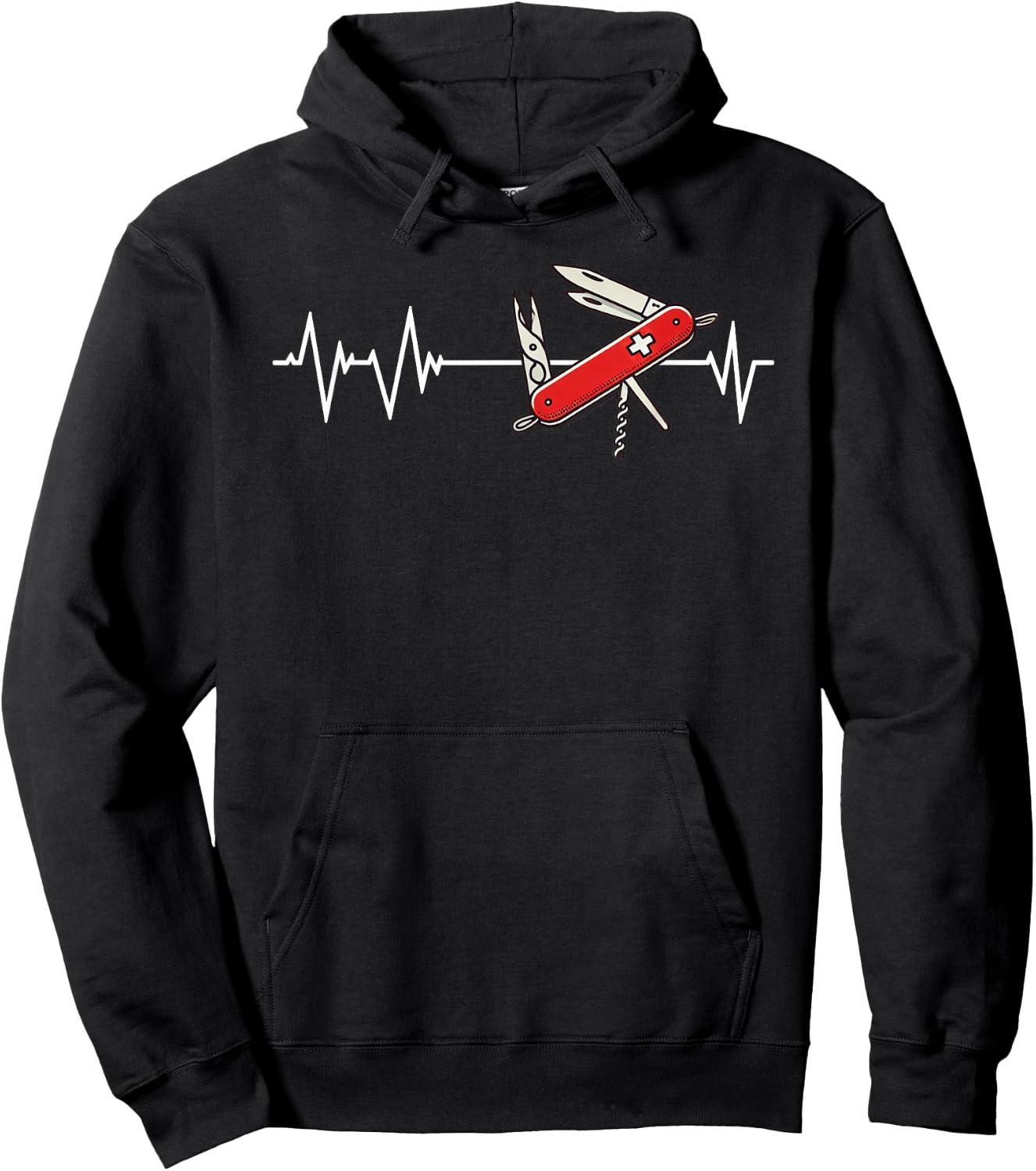 Military Knife Heartbeat Wear Switzerland Sackmesser , Black, S Hoodie - Hoodie | Black