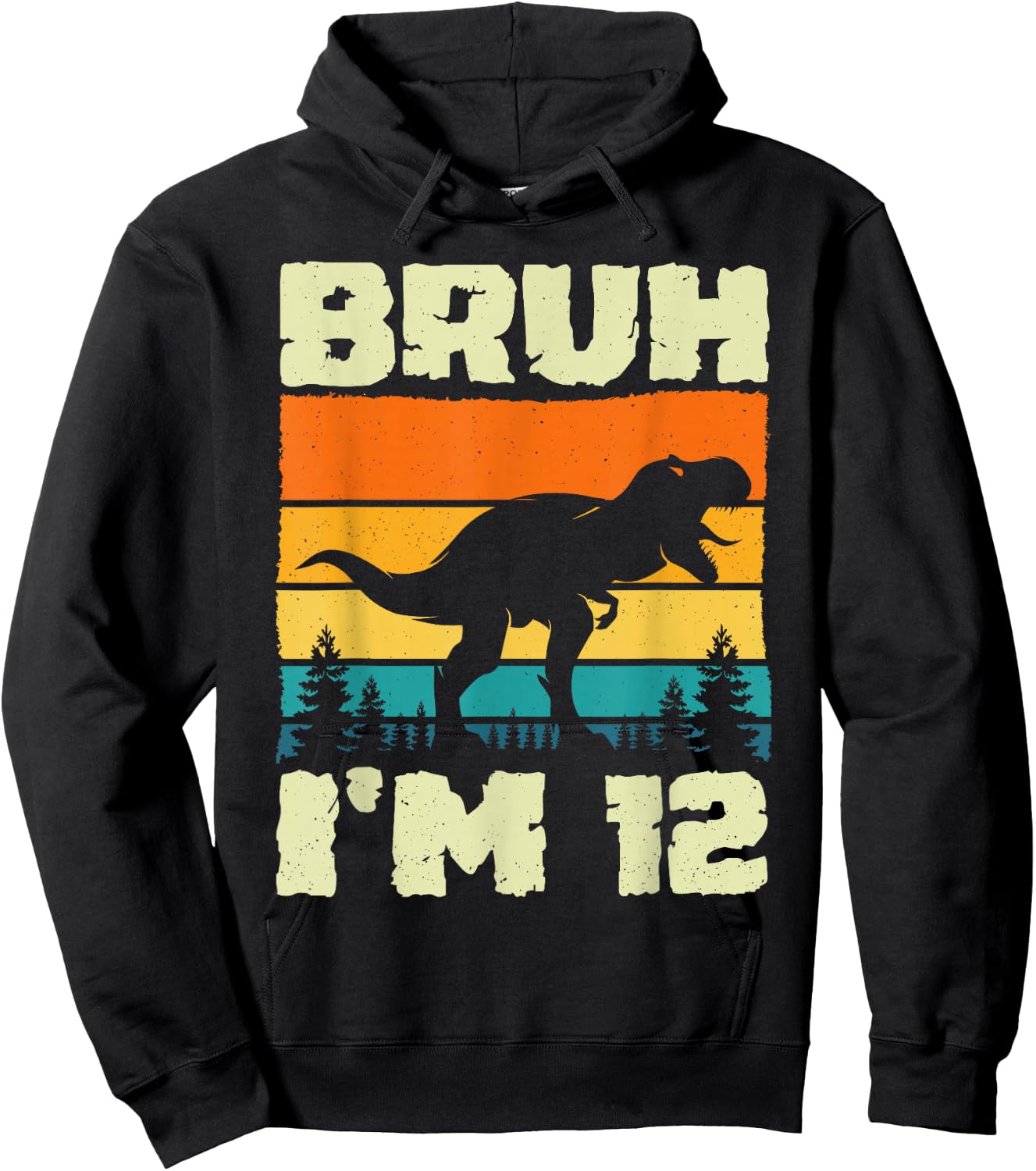 Bruh I'm 12 Year Old Dino T Rex Dinosaur 12th Birthday Boy Hoodie - Hoodie | Black