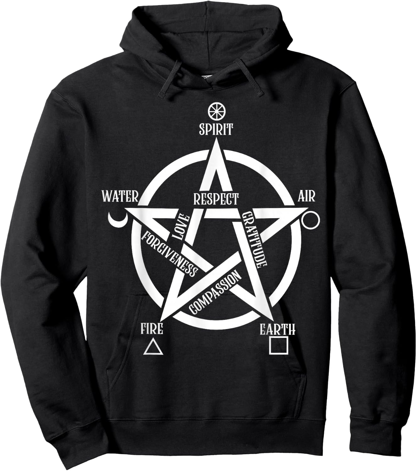 Spirit Water Fire Earth Air - Pentacle Elemental Witch Hoodie - Hoodie | Black