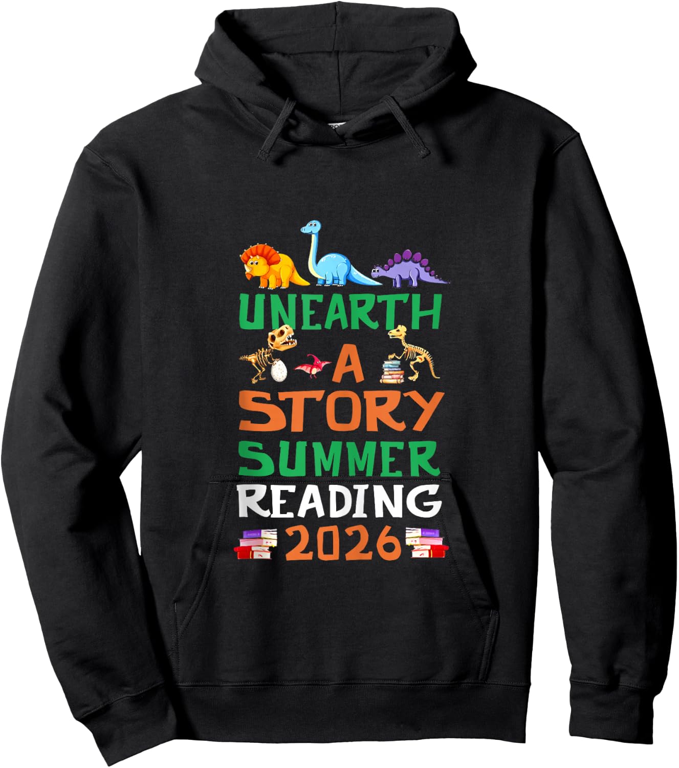 Unearth A Story Summer Reading Program 2026 Dinosaur Book Hoodie - Hoodie | Black