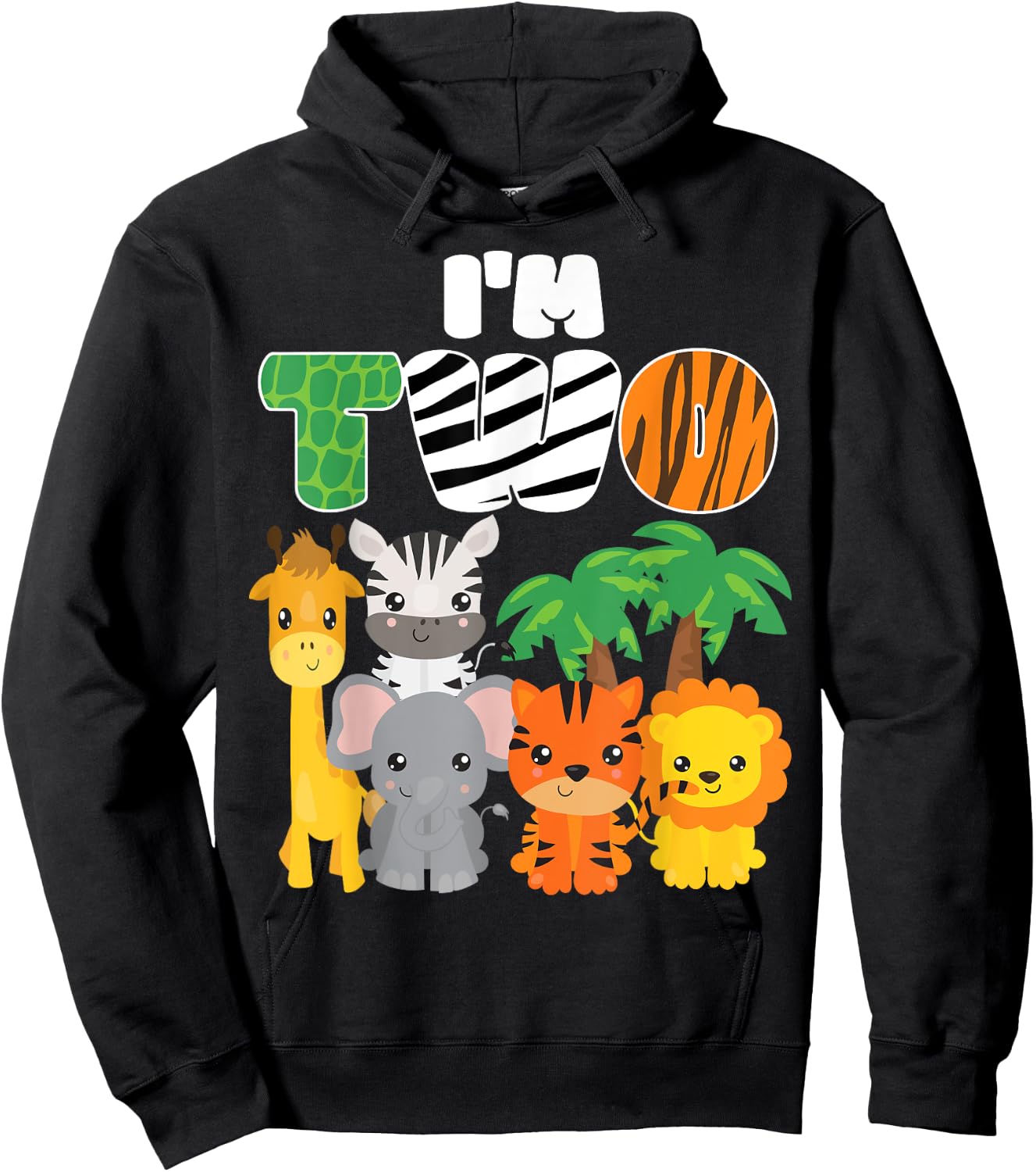 I'm Two Zoo Theme 2nd Birthday Shirt Safari Jungle Animal Hoodie - Hoodie | Black