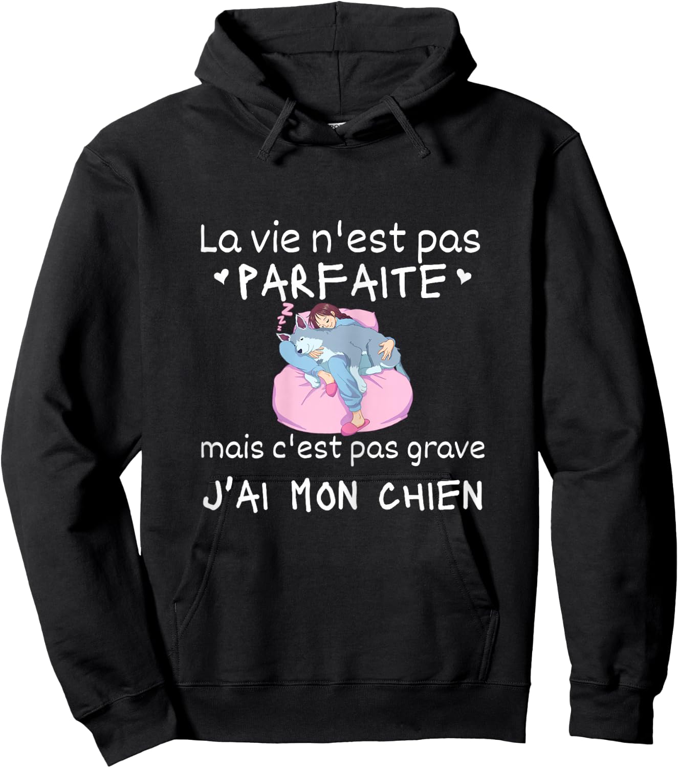 La Vie Nest Pas Parfait Gift Women's Pyjamas Dog Humour , Black Hoodie - Hoodie | Black