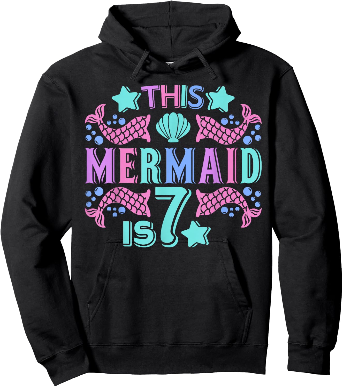 Mermaid 7 Years Old 7yr Mermaid Birthday Outfit 7th Birthday Hoodie - Hoodie | Black